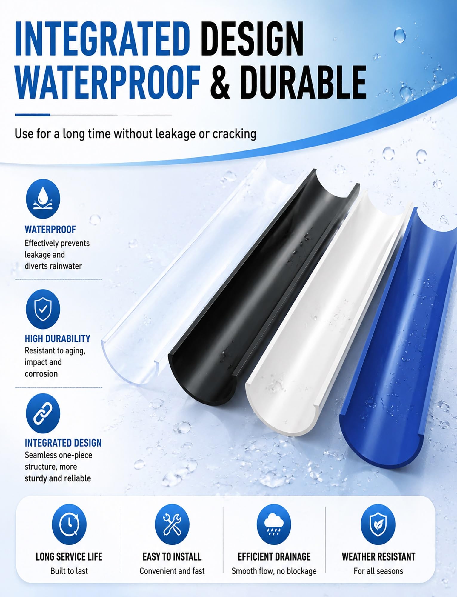 2 Stück verdickte Regenrinne, halbrund, 2 m, Kunststoff, PVC