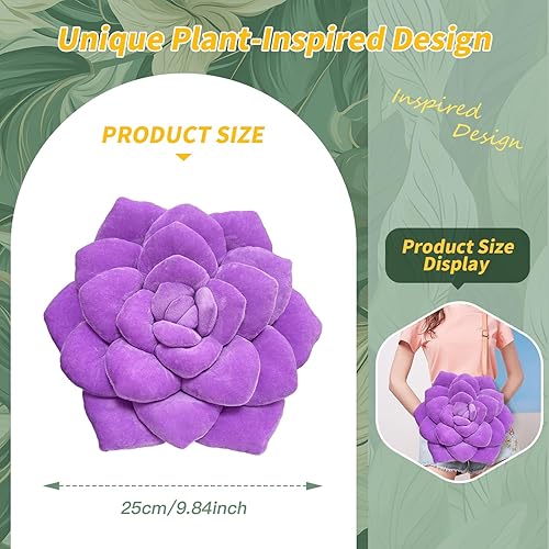 Miniatura 2 de Dumwry Almohada suculenta, almohada en forma de flor 3D, decoración de hojas cosidas a mano para amantes de las plantas, almohada de plantas