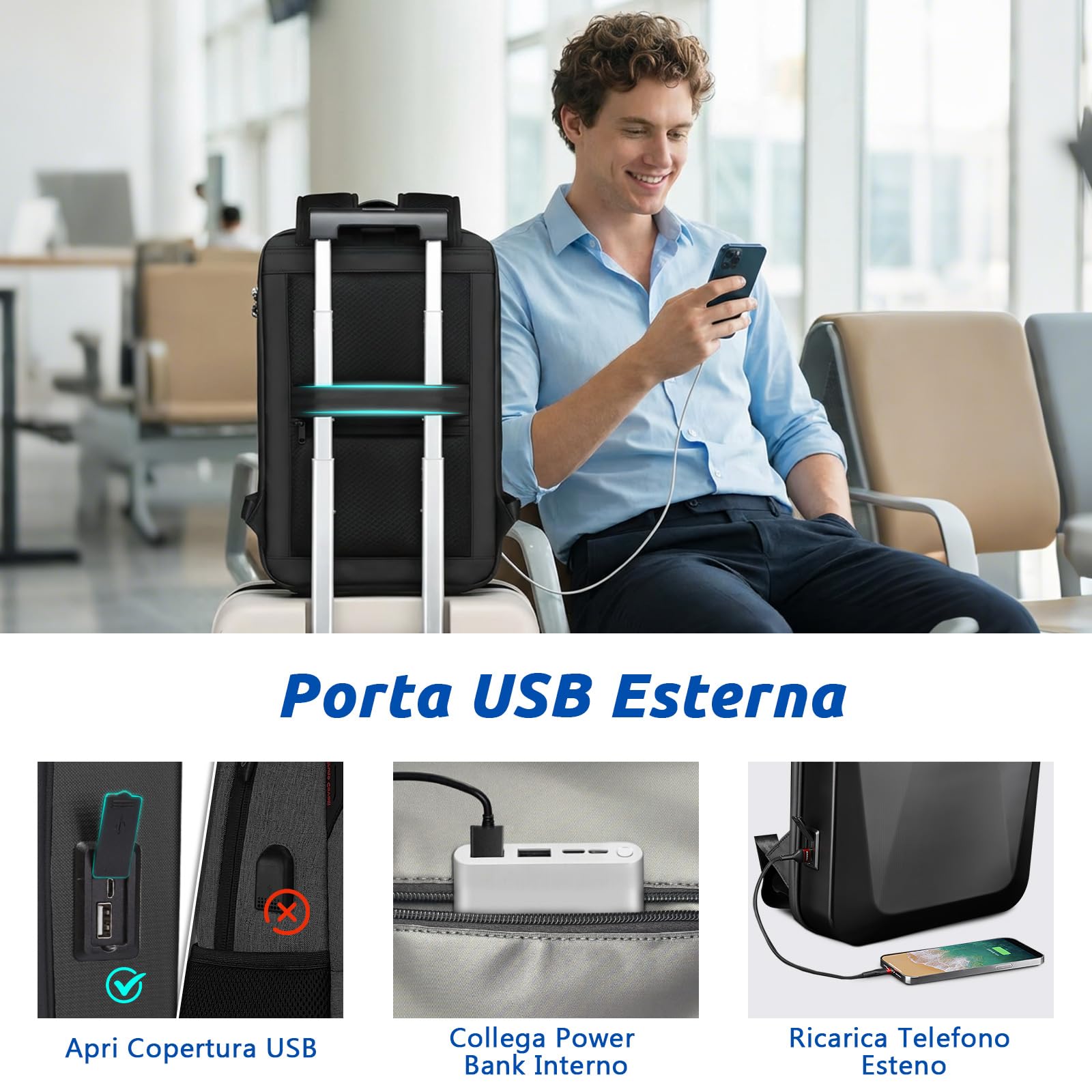 VARLIVOO Zaino Uomo Porta PC 15,6 Pollici, Zaino Antifurto con Porta USB, Impermeabile, Zaini per PC Portatili da Lavoro, Viaggio e Università, Nero B, Standard