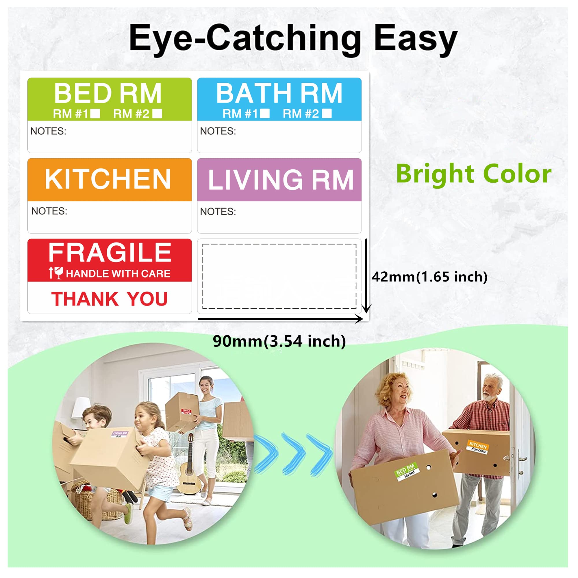 Hylabelest 42x90mm Home Moving Labels Large Apartment Moving Coloured Category Fragile Stickers (40 Sheets) - Image 3