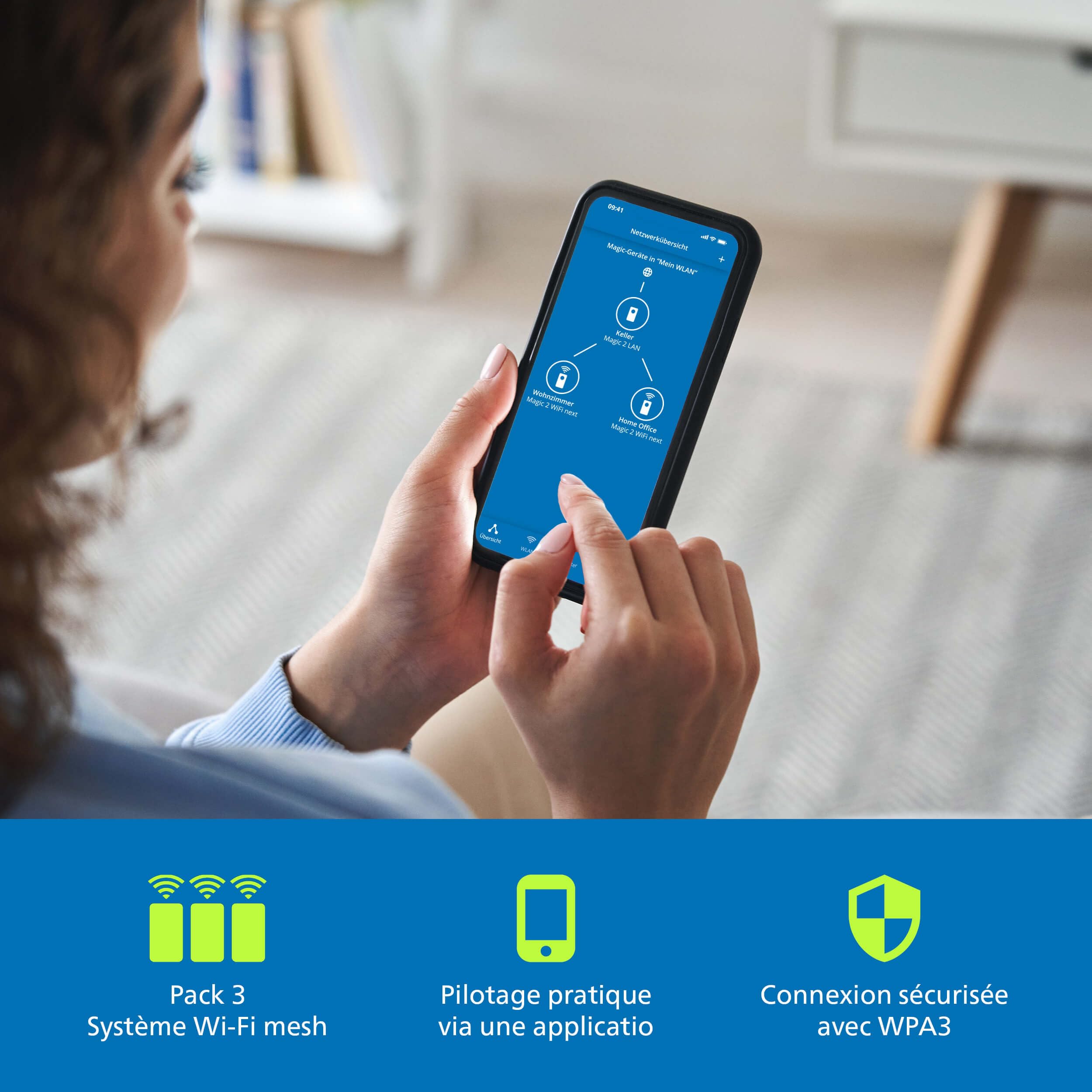 devolo WiFi 7 Mesh BE6500 3-Pack, Le système Wi‑FI Mesh pour Les réseaux domestiques High‑Speed, Jusqu’à 6.500 Mbit/s, connectivité LAN 2,5 Gbit/s, Blanc