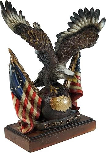 Miniatura 4 de Ebros Gift Alas patrióticas de gloria águila calva descansando en el globo con mapa de América y 2 estrellas con bandera de lentejuelas figura con