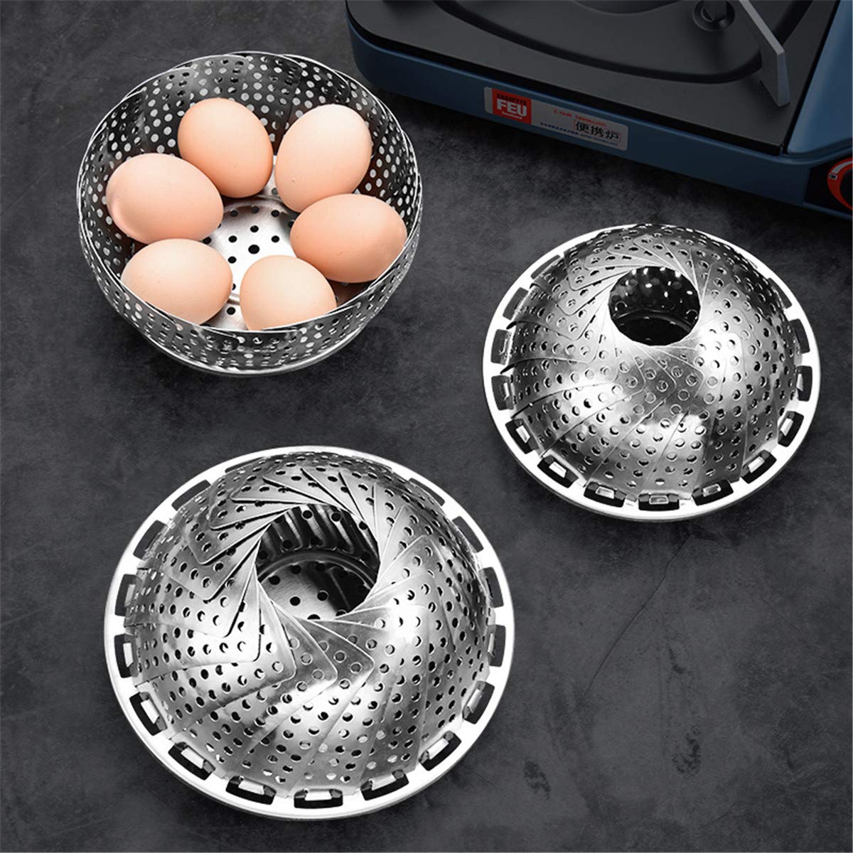 Cestello Per Cottura A Vapore Pieghevole In Acciaio Inox - Diametro Regolabile 18-28 Cm, Con Manico