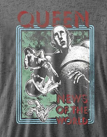 Queen T Shirt News of The World Band Logo Official Mens Charcoal Grey Burnout Size M