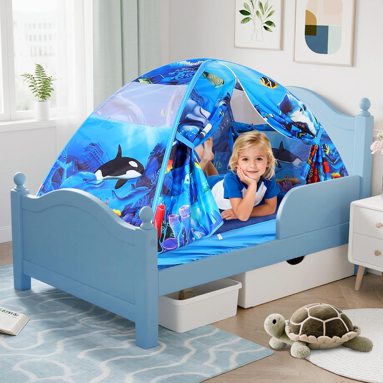 Kid Bed Tent -Twin Play Tent Dream Playhouse for Bedroom Decor Indoor Games Twin Size Bed Canopy by CRAWLBO