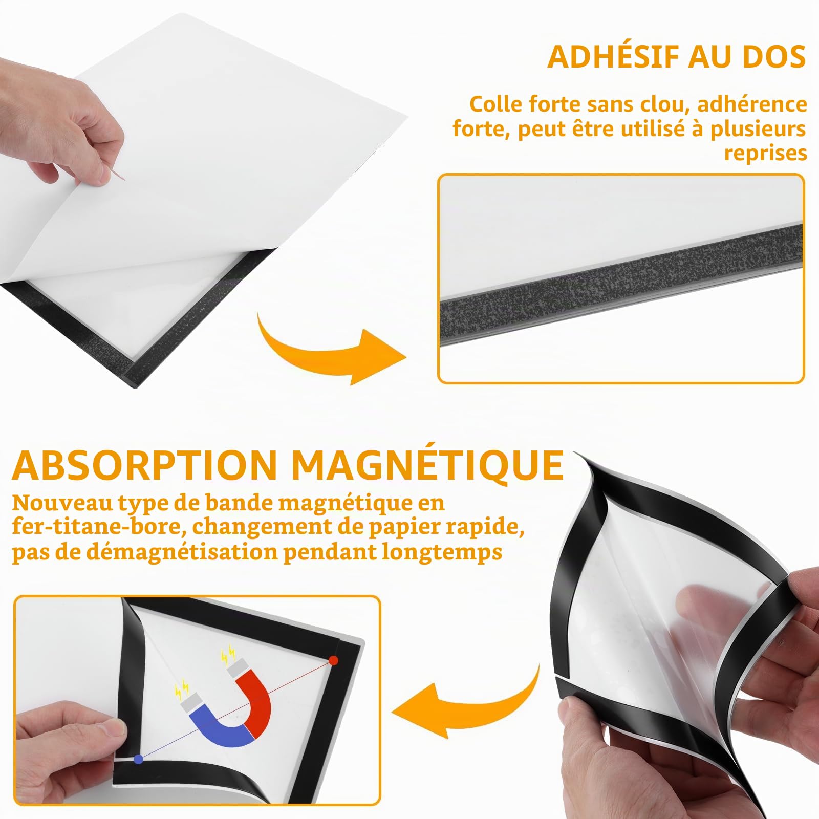 Lot de 20 Cadre Photo Magnétique A4, Pochette Magnétique A4 Argentée pour Frigo et Surfaces Lisses, Affichage Rapide sans Perçage, Protection Étanche, Argent