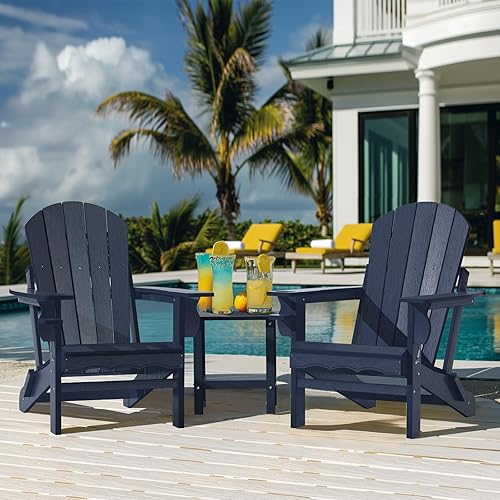 Miniatura 2 de Juego de 2 sillas plegables Adirondack de plástico de polietileno de alta densidad con soporte para tazas, resistente a la intemperie, textura de