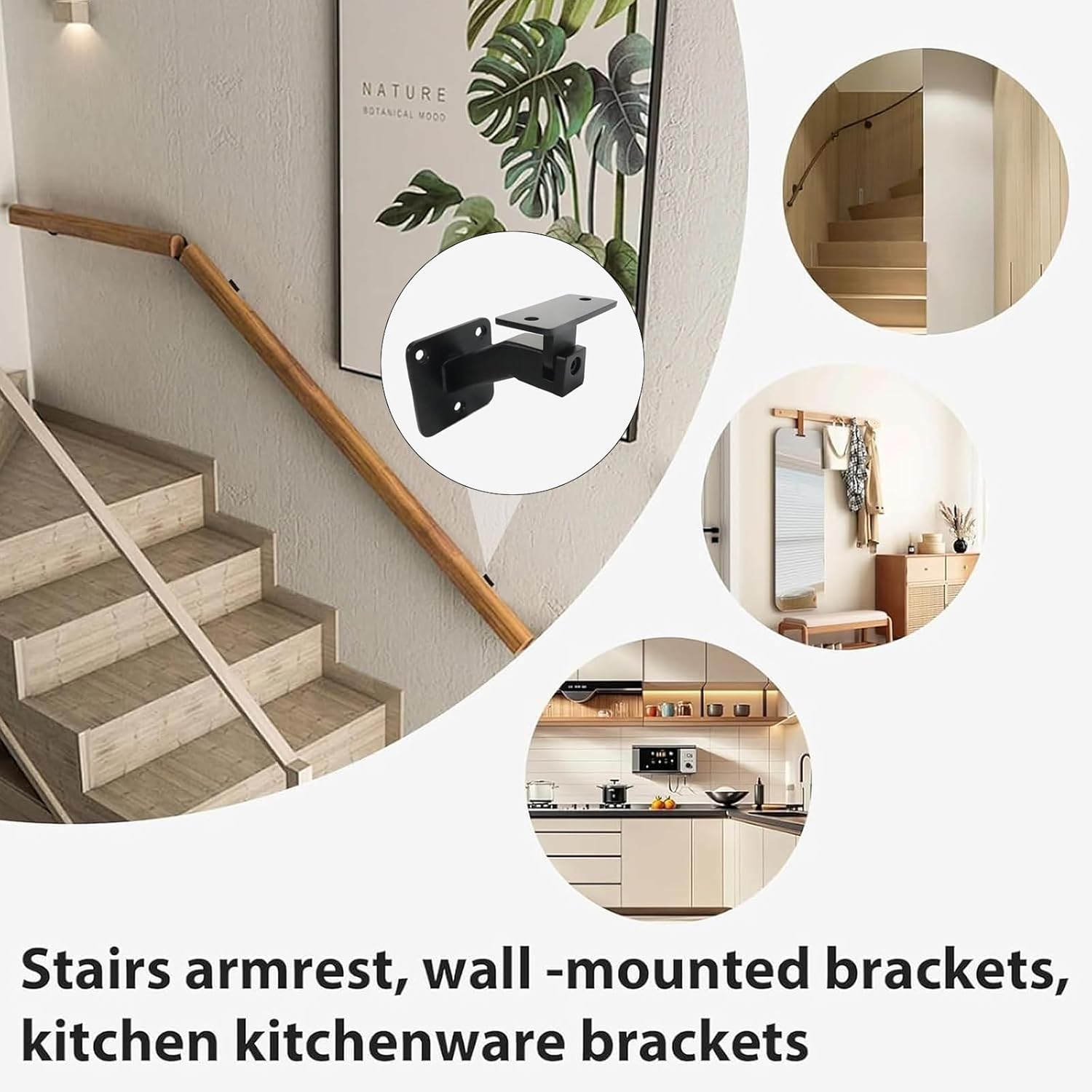 4 Pcs Handrail Bracket Black, Adjustable Handrail Brackets Iron Staircase Handrail Brackets, Swivel Hand Rail Banister Brackets for Stairs, Corridors, Offices, Living Rooms