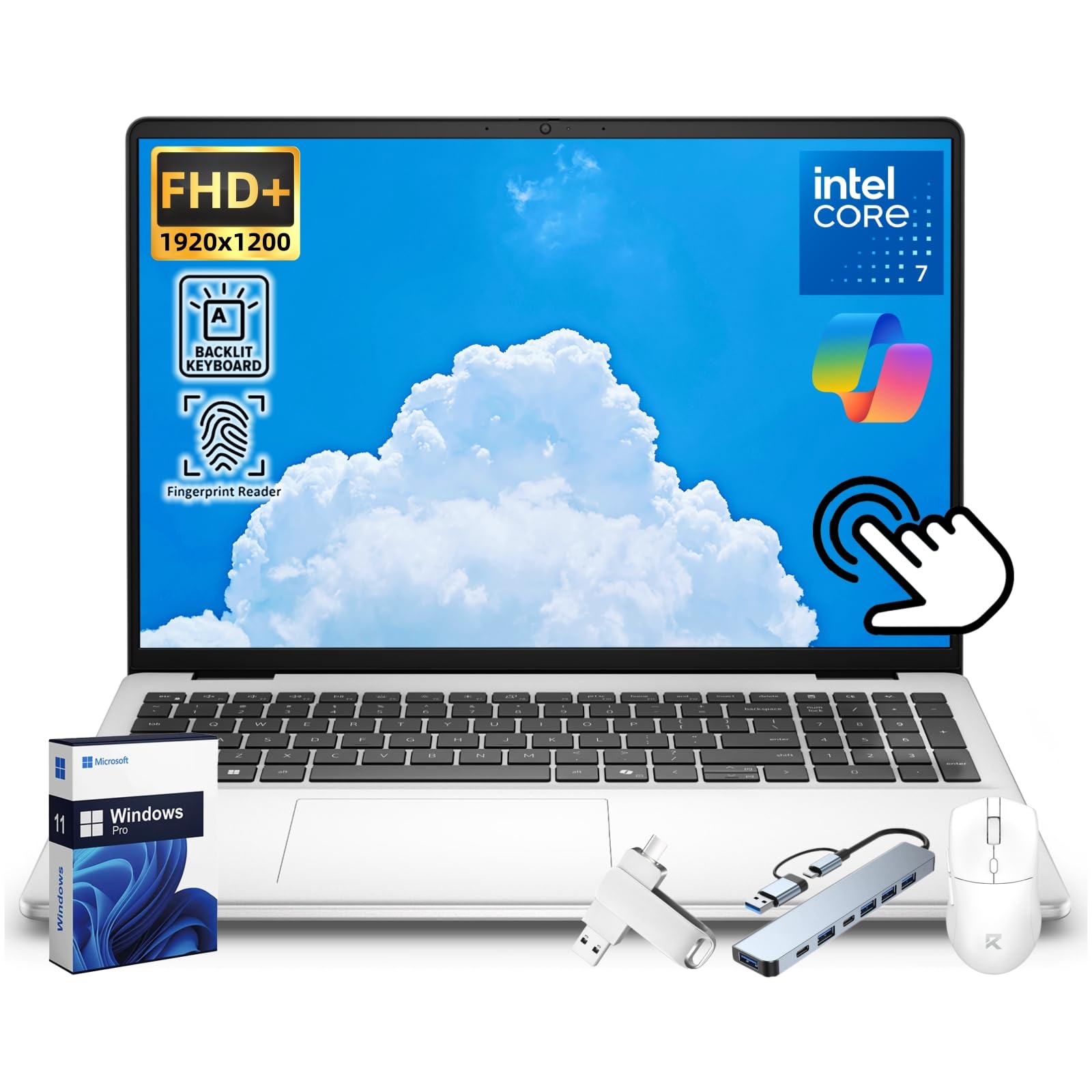 16" Touchscreen Business Laptop 2025 New, 16 inch FHD+ WUXGA, Intel Core 7 150U, 32 GB DDR5 5600MHz, 2 TB SSD, FHD Camera, Backlit Keyboard, Windows 11 Pro