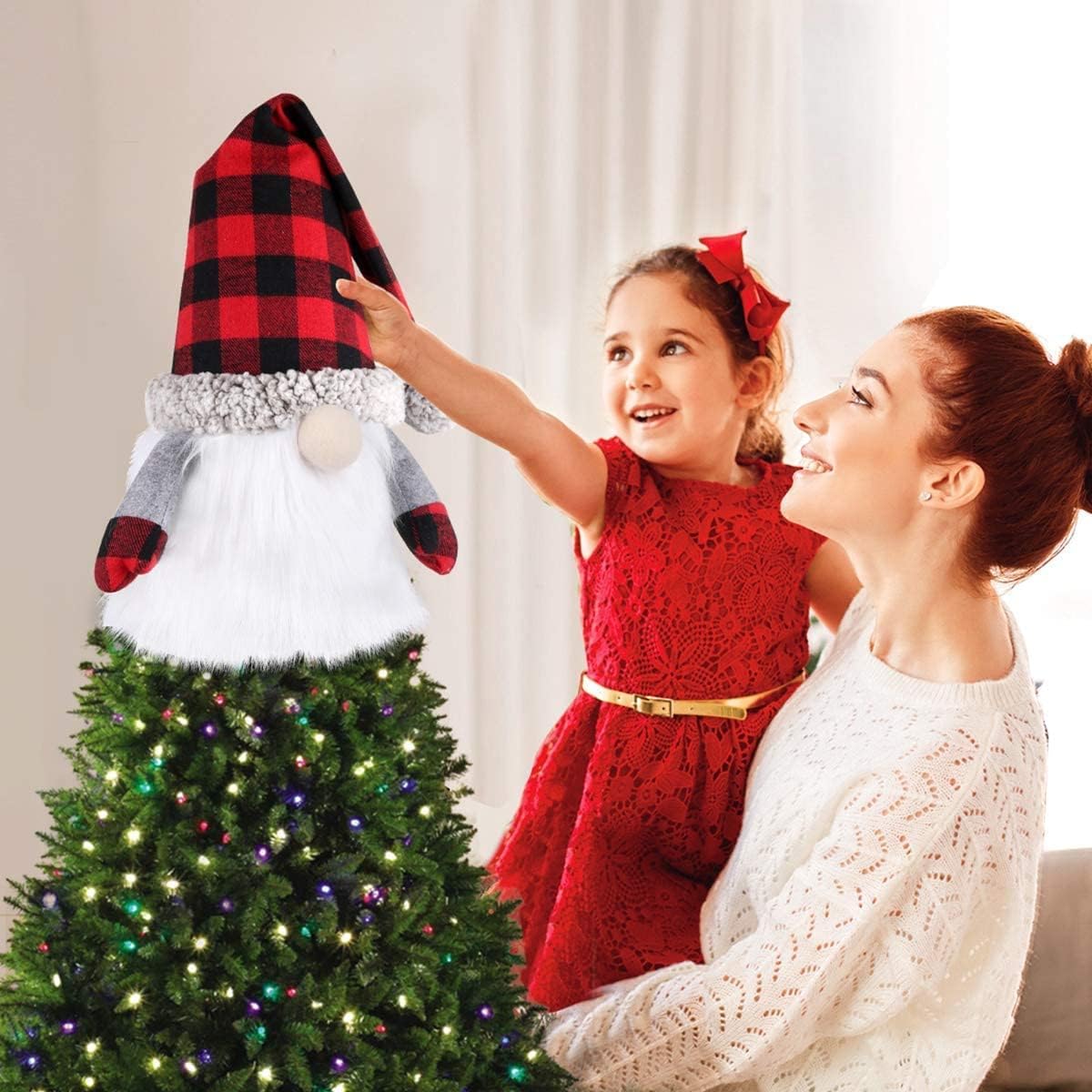 D-FantiX 27.5 Inch Gnome Christmas Tree Topper + Santa Tree Topper, Large Christmas Tree Topper Santa Hugger Xmas Christmas Tree Decorations Party Home Decor