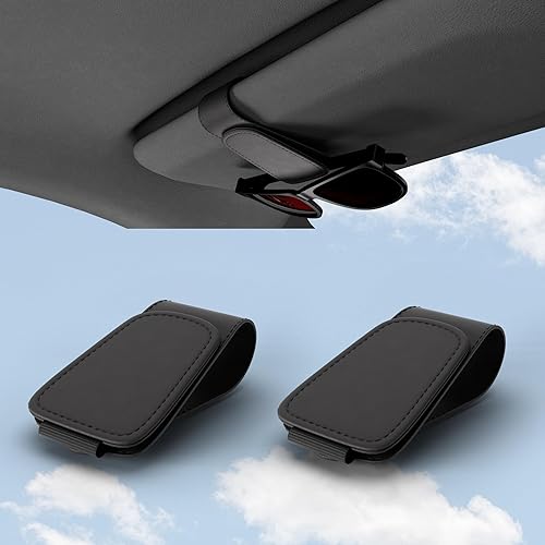 ROSON Soporte de lentes de sol para visera de automóvil, soporte magnético de cuero para lentes y clip para tarjeta de boleto, accesorios