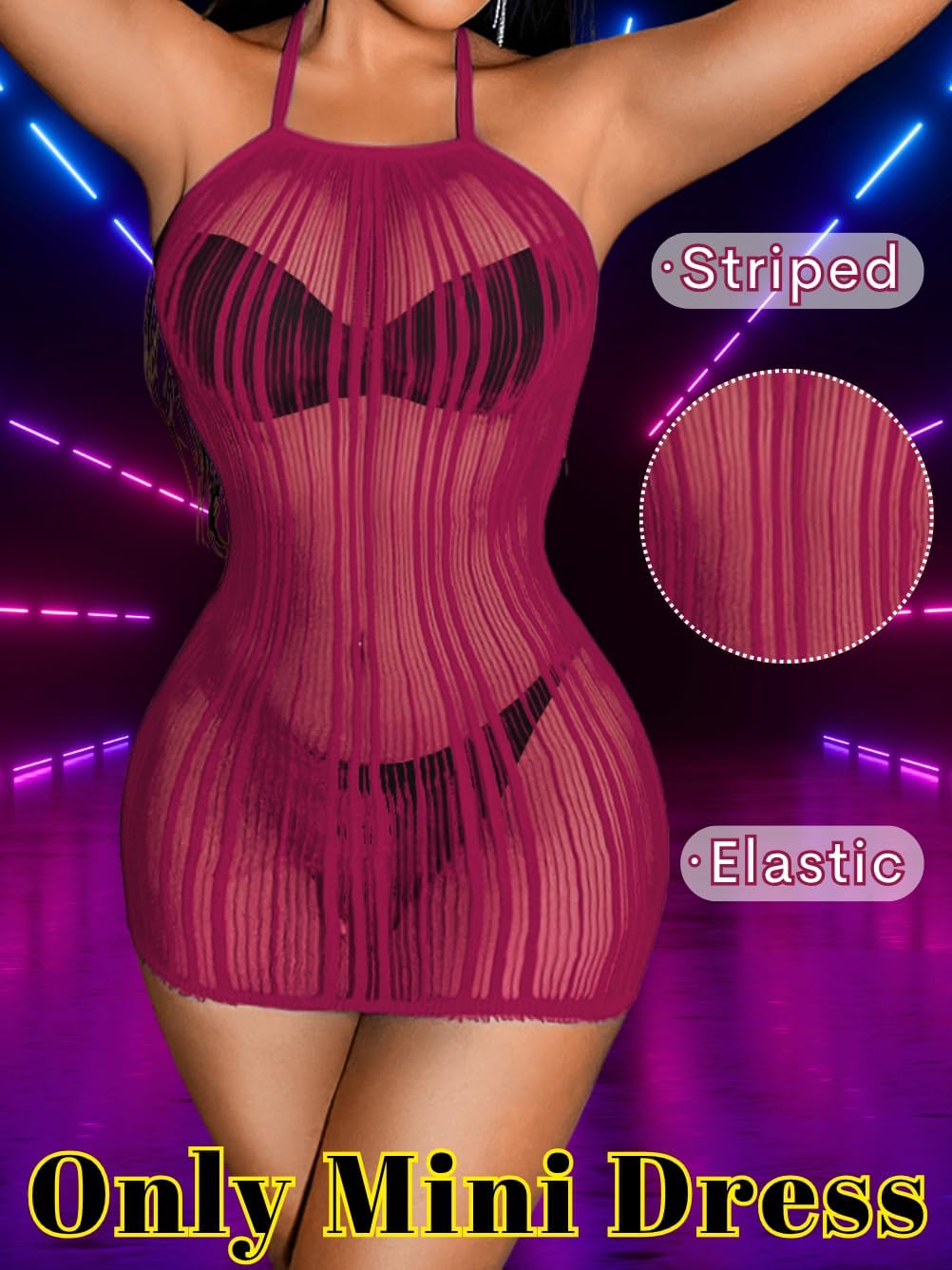 EHSUAYB Sexy Women Fishnet Mini Dress Club, Lingerie Bodycon Rave Dresses, Exotic Dancer Outfits Going Out Daily Wear 0-16 - Image 2