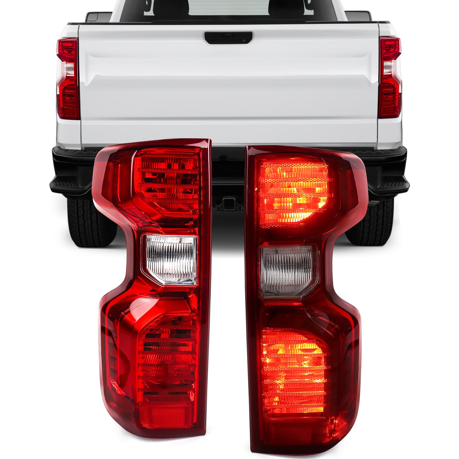 Photo 1 of Tail Lights for Chevy Silverado 2019 2020 2021 2022 2023 (Only for Halogen Type) OE Style Assembly Rear Brake Lamp Drive Side and Passenger Side Pair