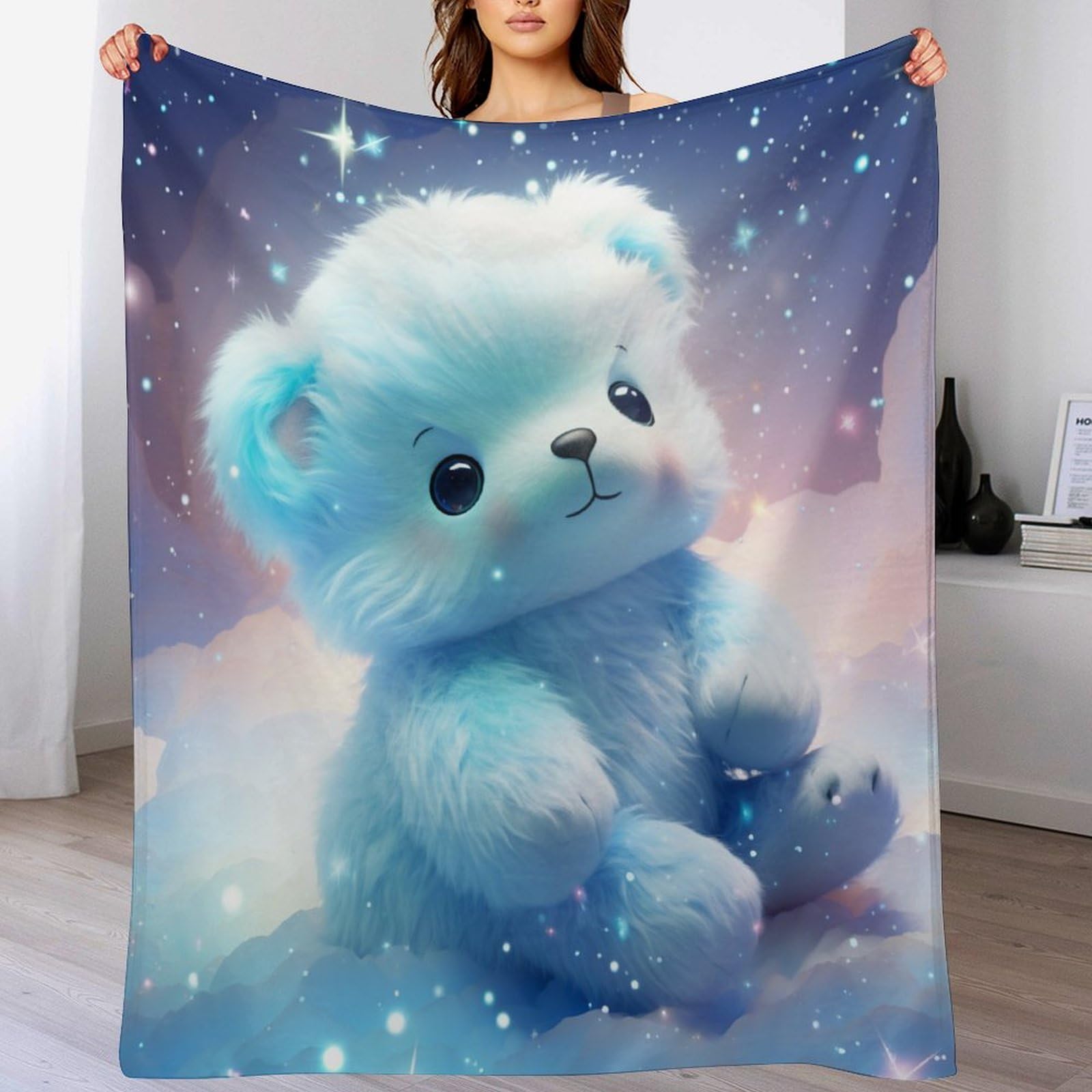 Manta de forro polar con diseño de oso de microfibra mullida para cama de 180 x 200 cm