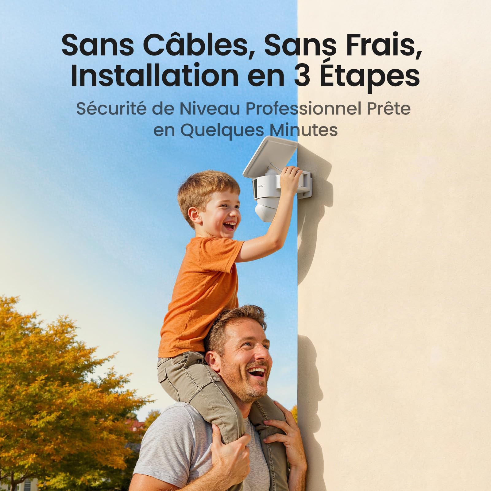 aosu T2 Pro 3K Camera Surveillance WiFi Exterieure sans Fil, Double Caméra | 360° PTZ + 170° Grand 5MP 2 Caméras Solaire, Sans Angle Mort, Zoom 8X, Vision Nocturne Couleur Alarme, IA Suivi Automatique
