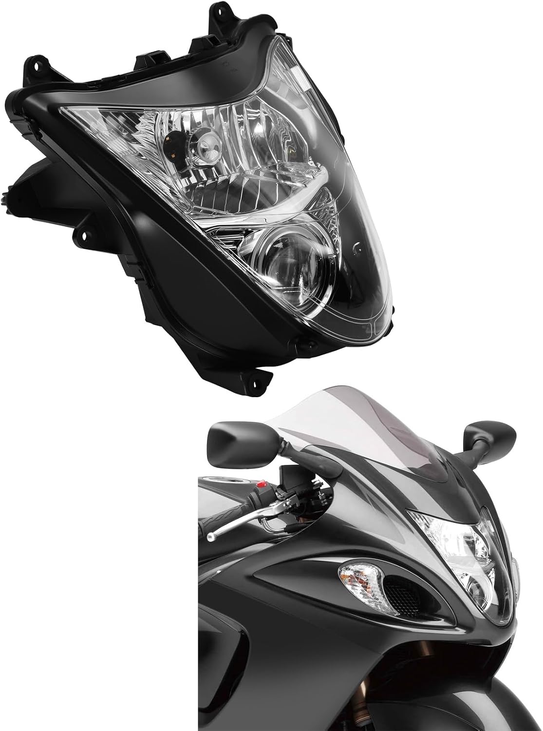 Green-L Front Headlight Headlamp Assembly & Upper Stay Fairing Bracket Fit for Suzuki Hayabusa GSX-R1300 GSXR1300 2008-2020