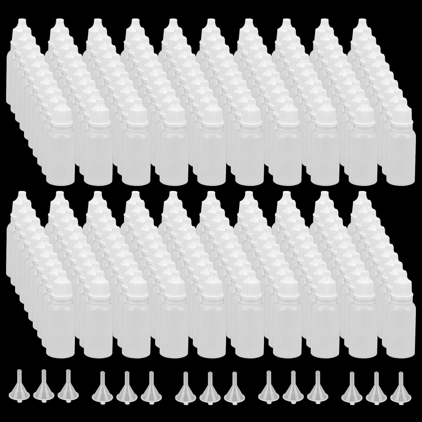 Japchet White 200 Pcs 15Ml Plastic Dropper Bottles, Empty Eye Dropper Bottle With Cap And Funnel, Squeezable Bottle For Eye Drops, Essential Oils