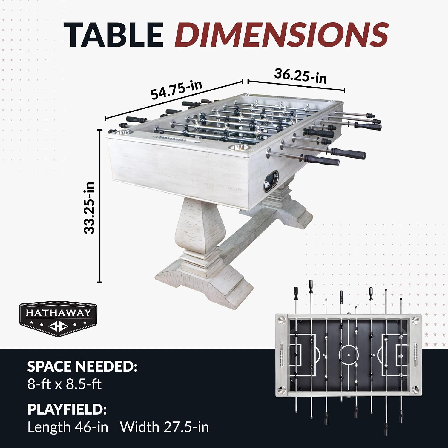 Hathaway Montecito 55 inch Foosball Table Adult Size for Family Game Rooms - With Smooth Playfield, Dual Abacus Scoring, ABS Weighted Players, Sturdy Leg Levelers & 2 Foosballs – Driftwood