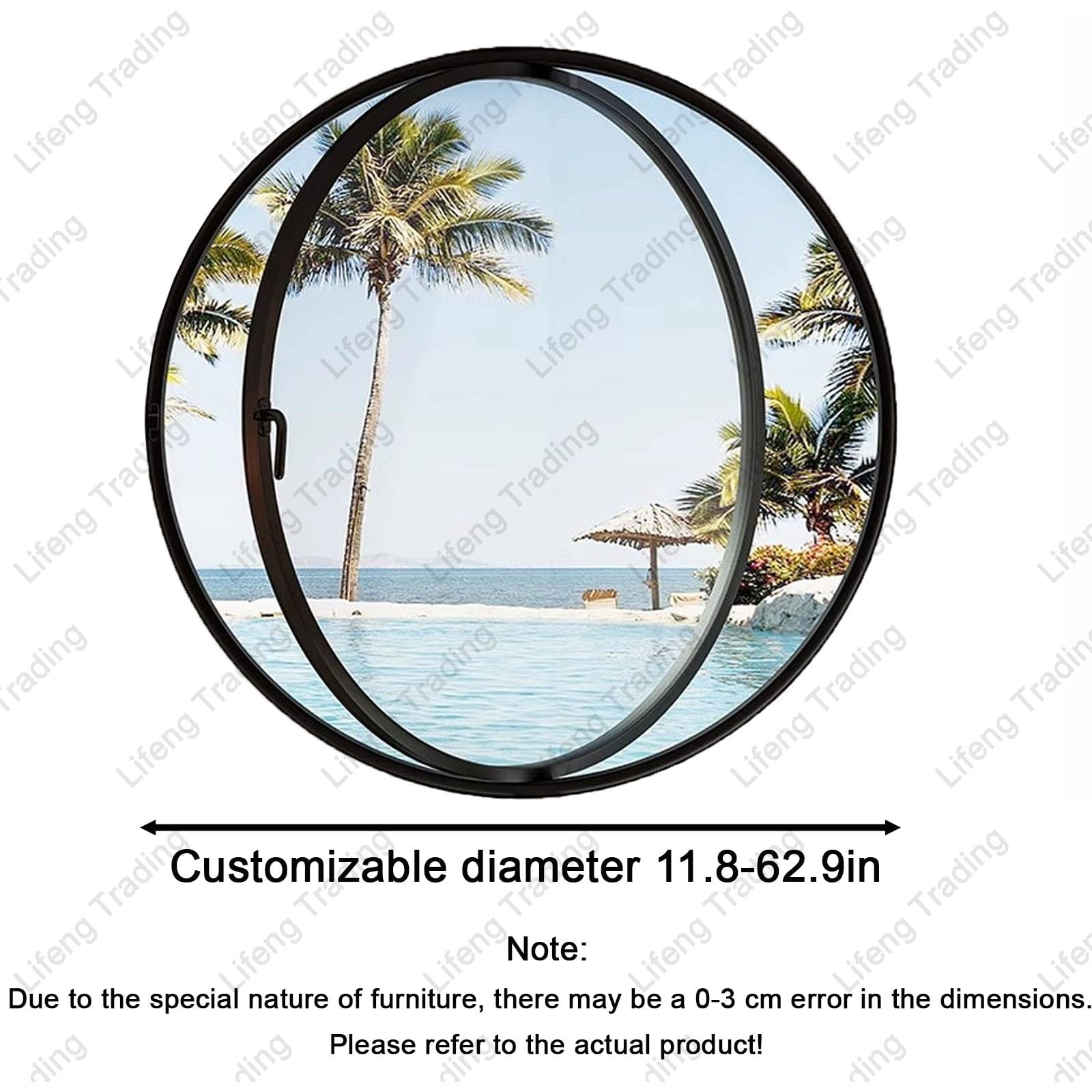 Ventana abatible de cristal templado giratorio de 360° con asa, repuesto de ventilación interior para cocina, tamaños de 40-100 cm, marco negro, diseño transparente