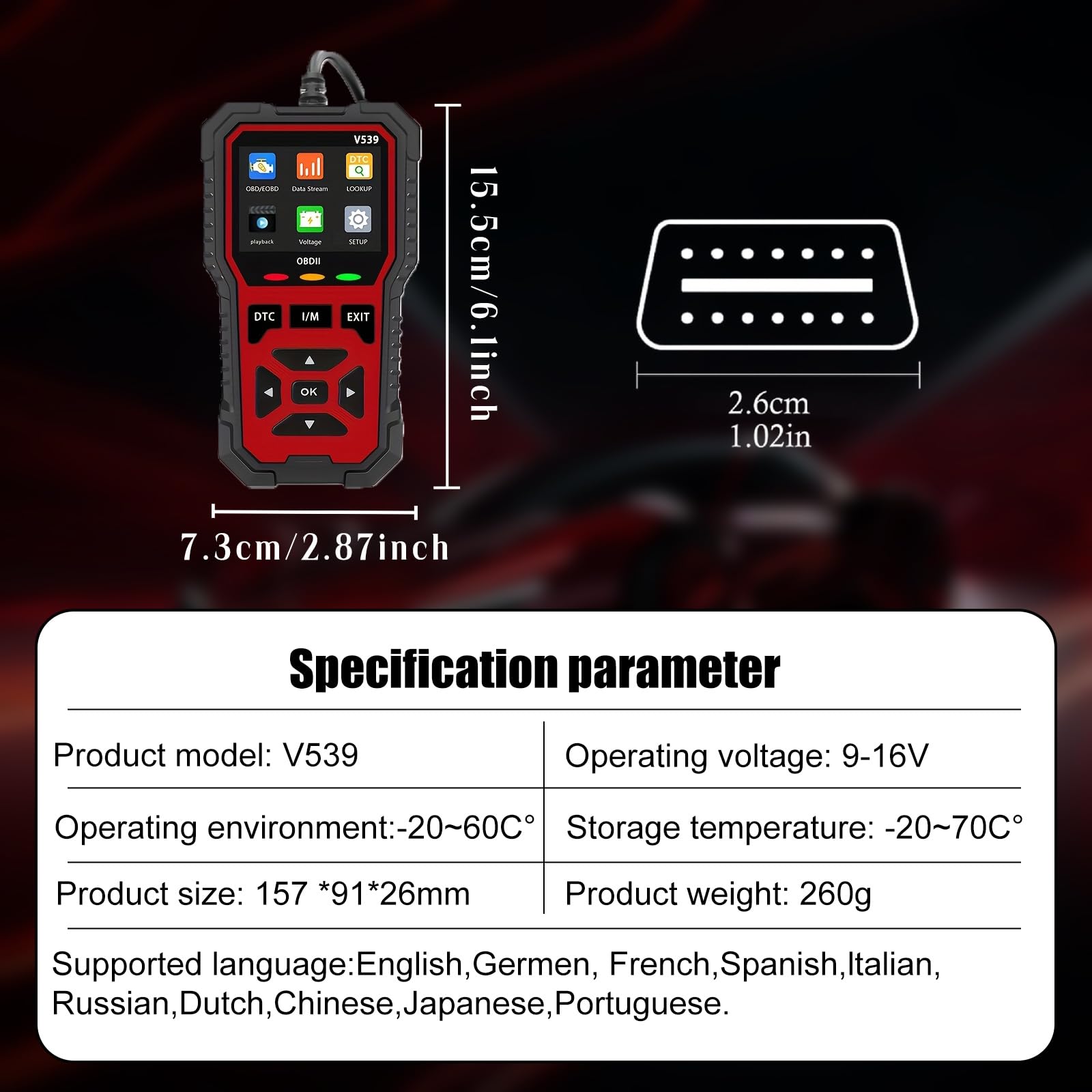 V539 OBD2 Diagnostic Voiture 2026 avec 40 000+ DTC, Diagnostic Voiture Multimarque avec Fonctions Complètes OBDII, Lecteur Codes Défaillance Moteur pour Véhicules à Essence Fabriqués Après 1996
