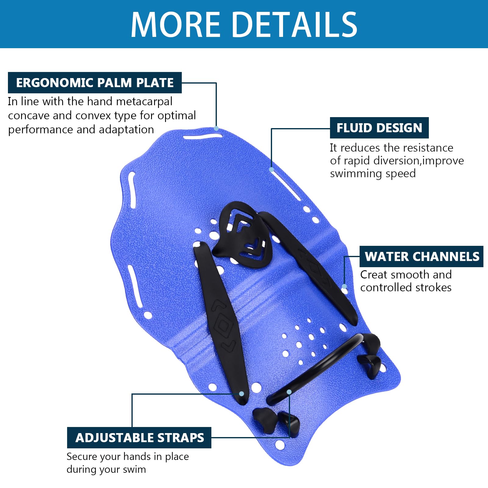 BOOSTEADY Palas de Natación con Correas Ajustables, Paletas de Mano para Entrenamiento de Natación