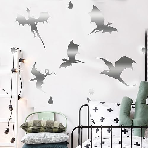 Miniatura 4 de Juego de calcomanías de pared de silueta de dragón, calcomanía de pared con diseño de dragón (azul)