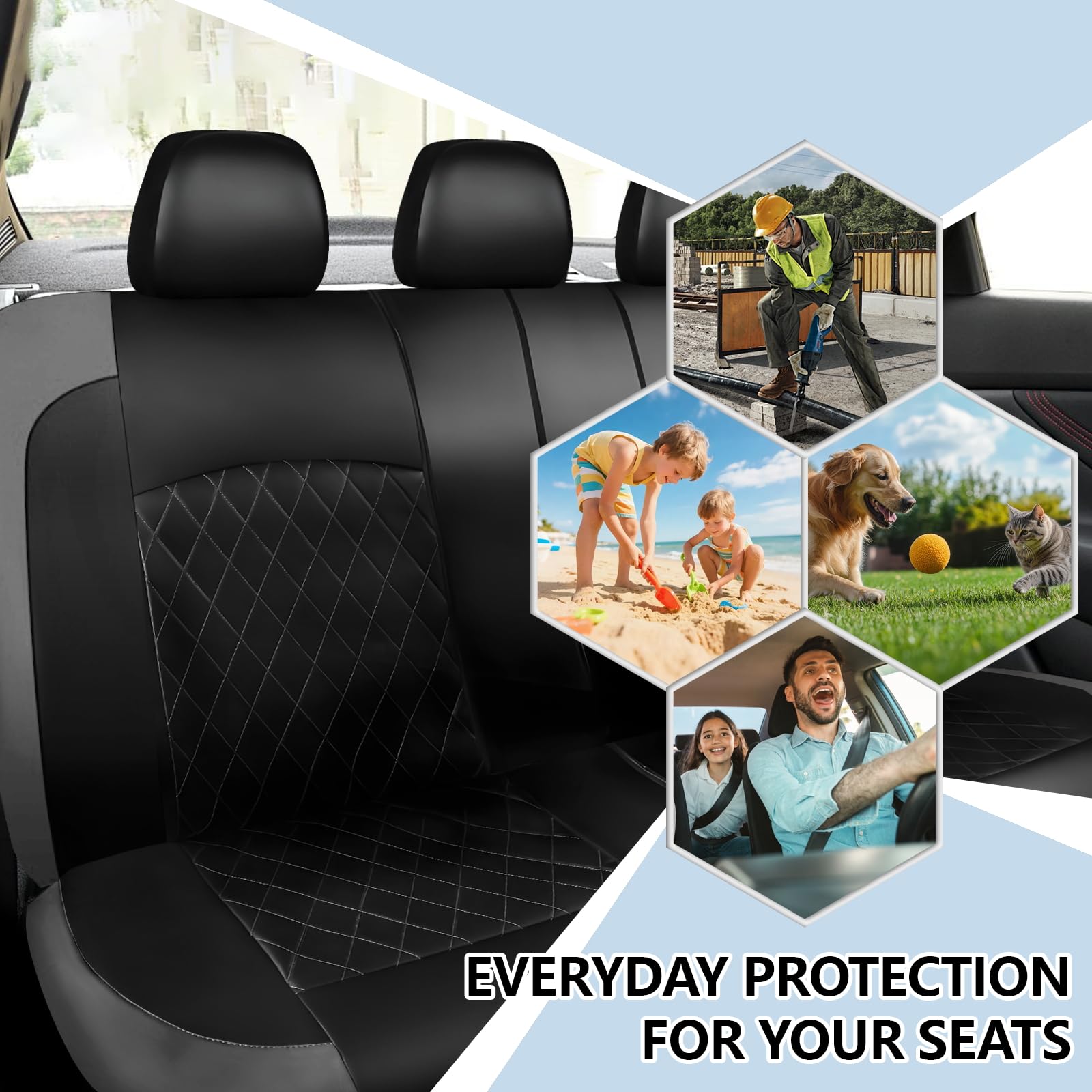 Set completo di coprisedili per auto in pelle, set universale di protezioni per sedili anteriori e posteriori, morbidi e traspiranti, coprisedili e poggiatesta per auto compatibili con airbag