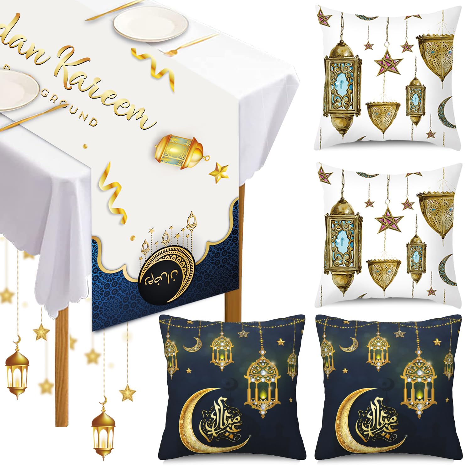 Yoawllty Ramadan Decorations for Home Set of 5pcs Ramadan Table Decoration with Ramadan Table Runner and 4 Pcs Decorative Pillow Covers(multi color)