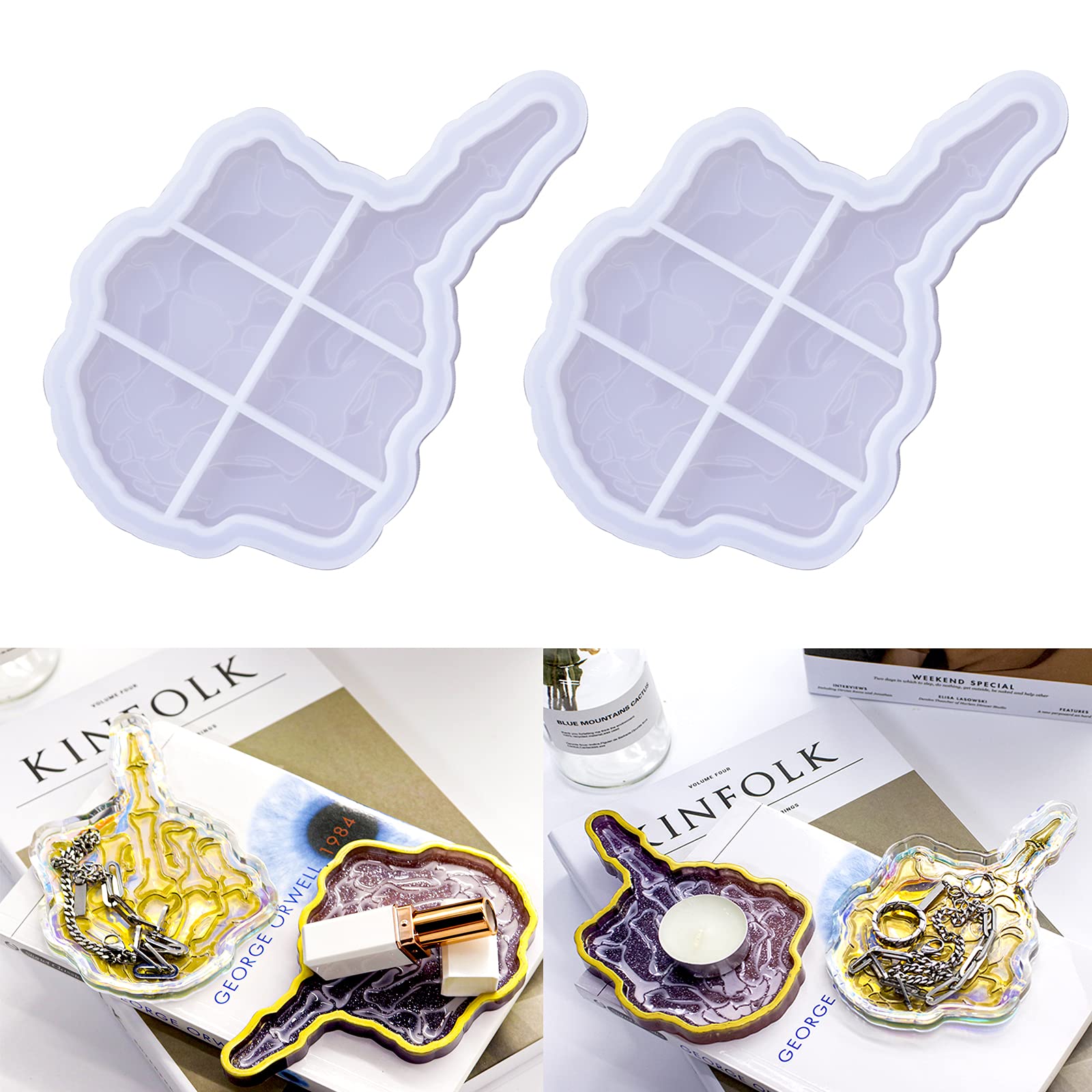 ingsi Resin Tray Molds-2 pcs Skull Hand Rolling Tray Molds for Resin-Tray Epoxy Resin Molds-DIY Silicone Molds for Resin Candles Holder Jewelry Storage-Home Decor