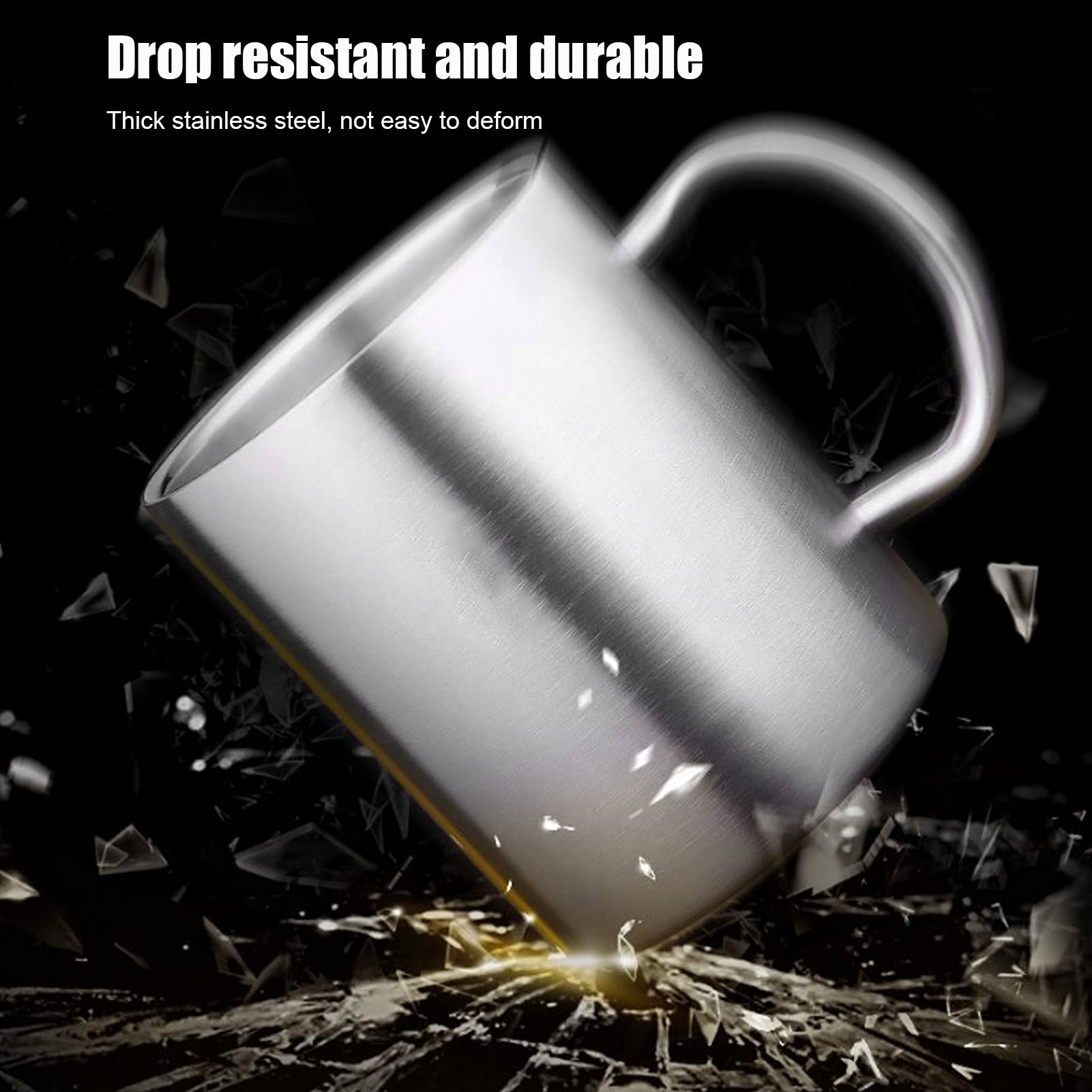 MISNODE Double Layer Beer Mug Cocktail Mug with Handle, Large Drinking Cup for Tea Coffee Beer, Stainless Steel Coffee Mug for Home Bar Office(Large)