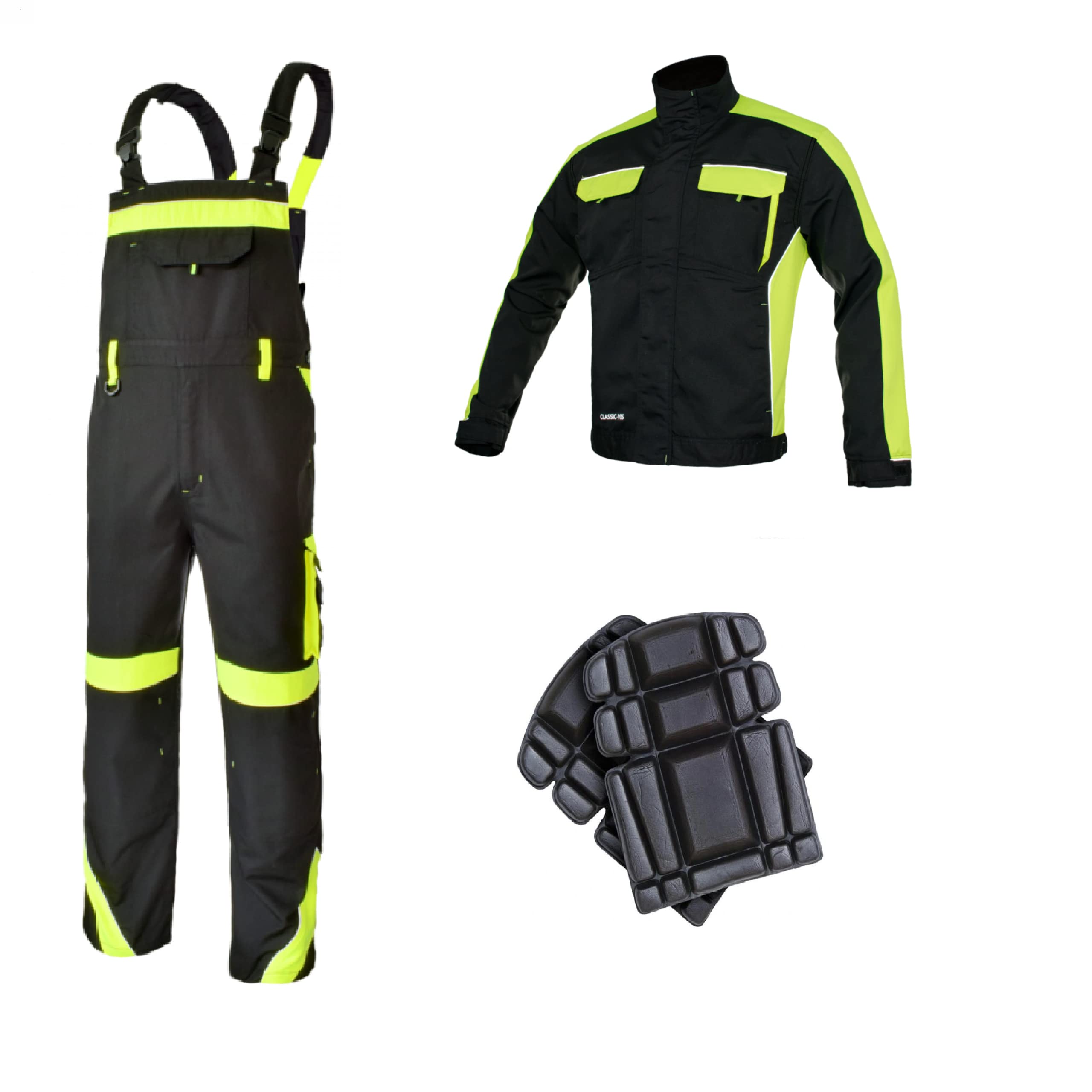 Kombinezony ogrodniczki ogrodniczki męskie Hi Vis odblaskowe spodnie z ochraniaczami na kolana kurtka dostępne idealne do pracy mechanika podłogi Trades