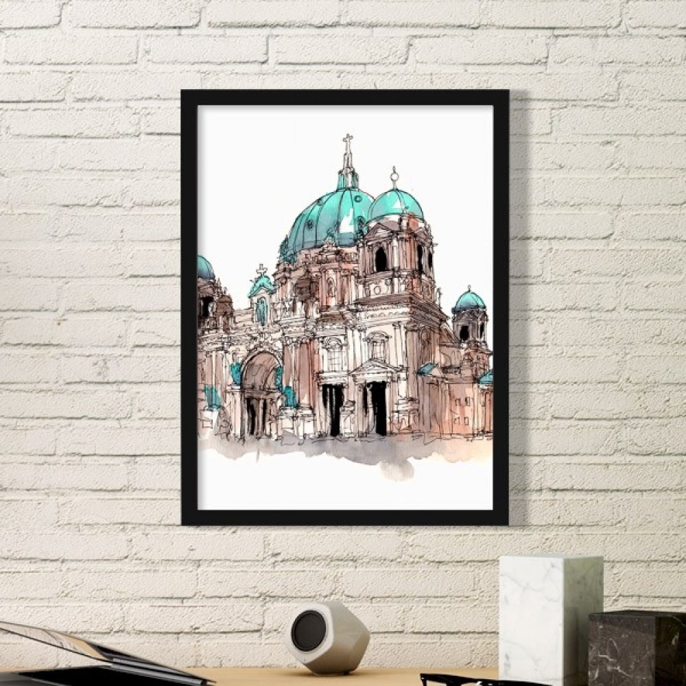 Peintures estampes Cathédrale de Berlin petit cadre pour habiller un mur vide facilement