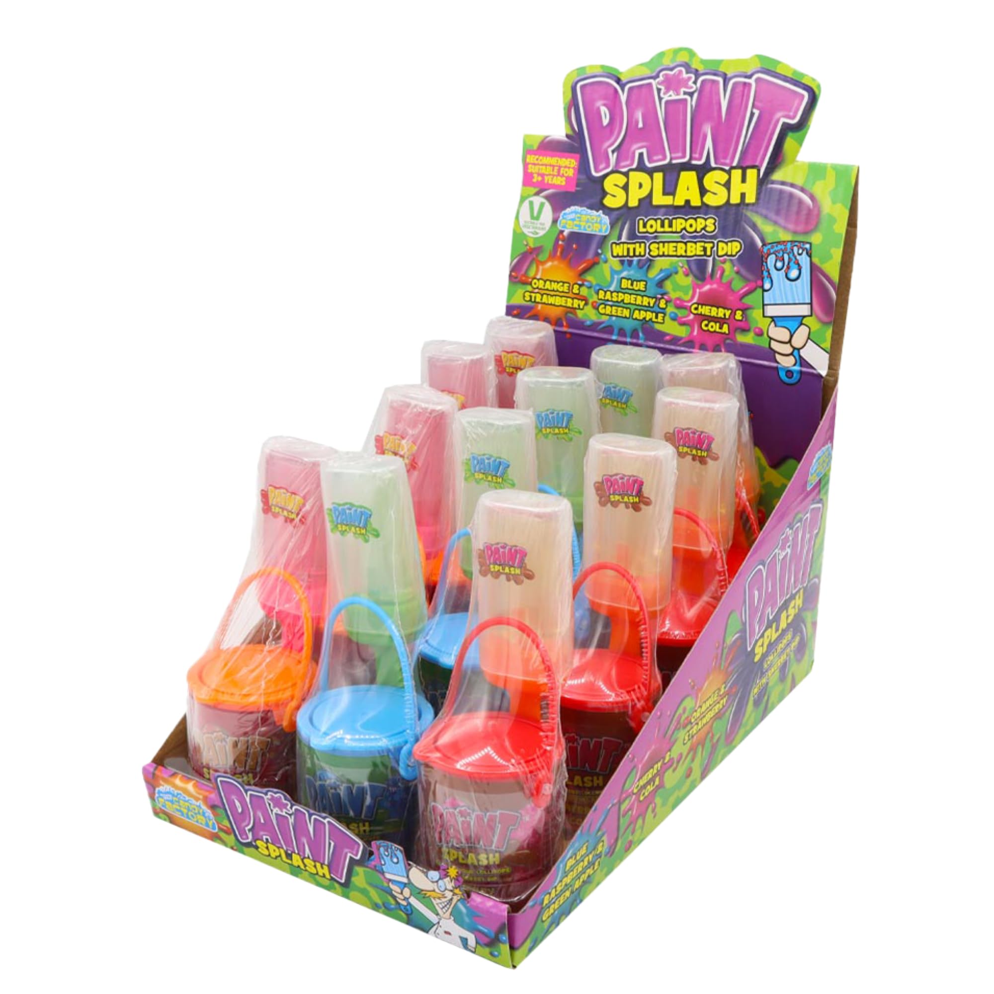 Crazy Candy Factory Paint Splash Lollipops & Sherbet Dip, 3 Fruity Flavour Combinations, 39 g (Pack of 12)