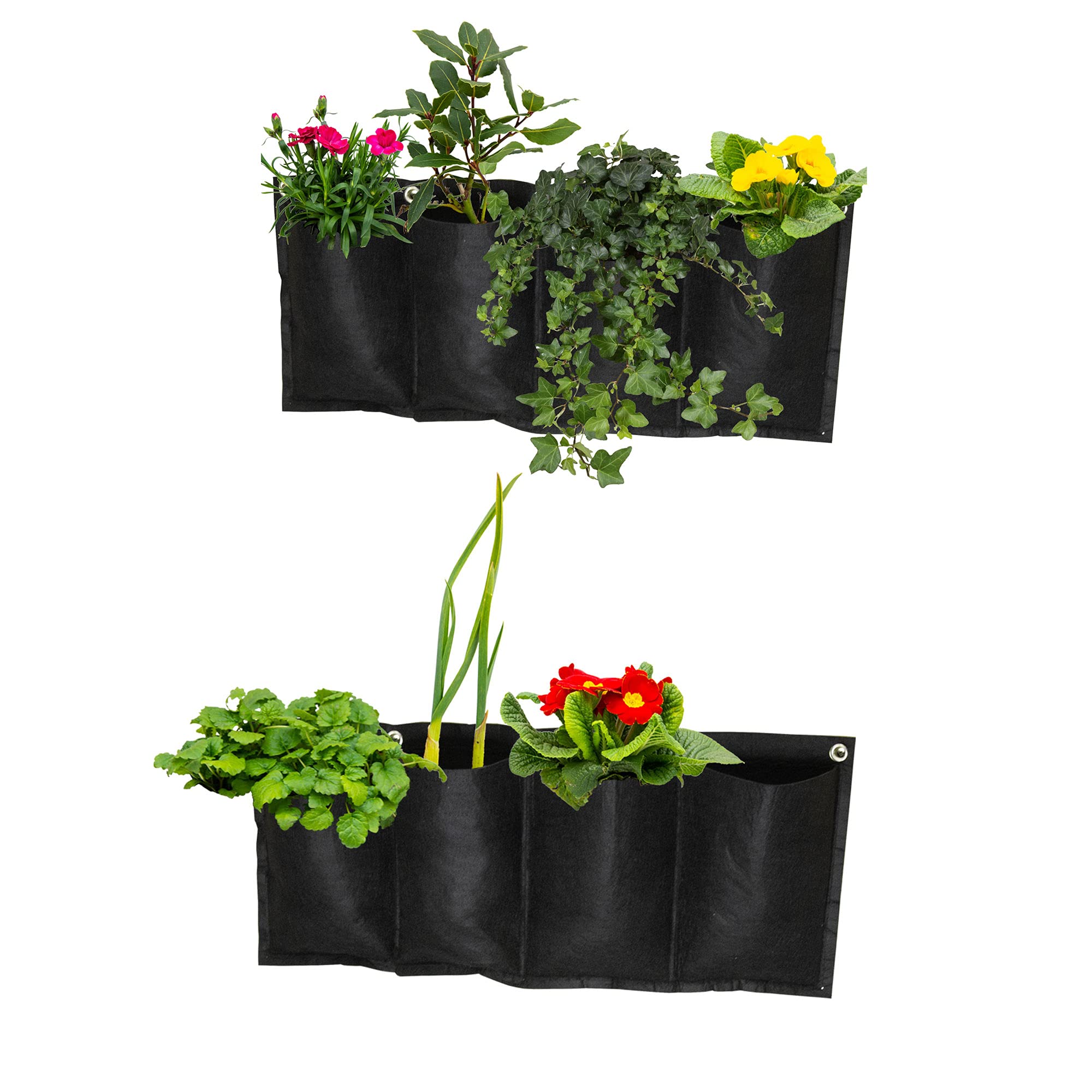 S4U 4 Pocket Hanging Horizontal Garden Wall Planter Planting Grow Bags For Outdoor Yard Garden Home Decoration, Flowers Planting Bags Storage Bags (Black) (2 Pack)