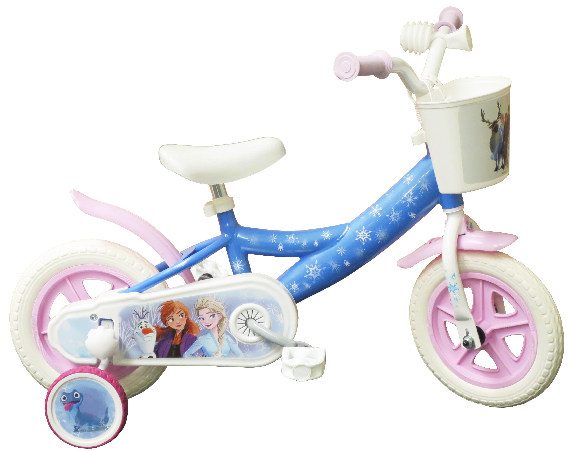 Disney Vélo 10'' Enfant Fille Reine des Neiges/​Frozen avec Panier Avant, Garde Boue, Carter, Roues bâtons & 2 stabilisateurs