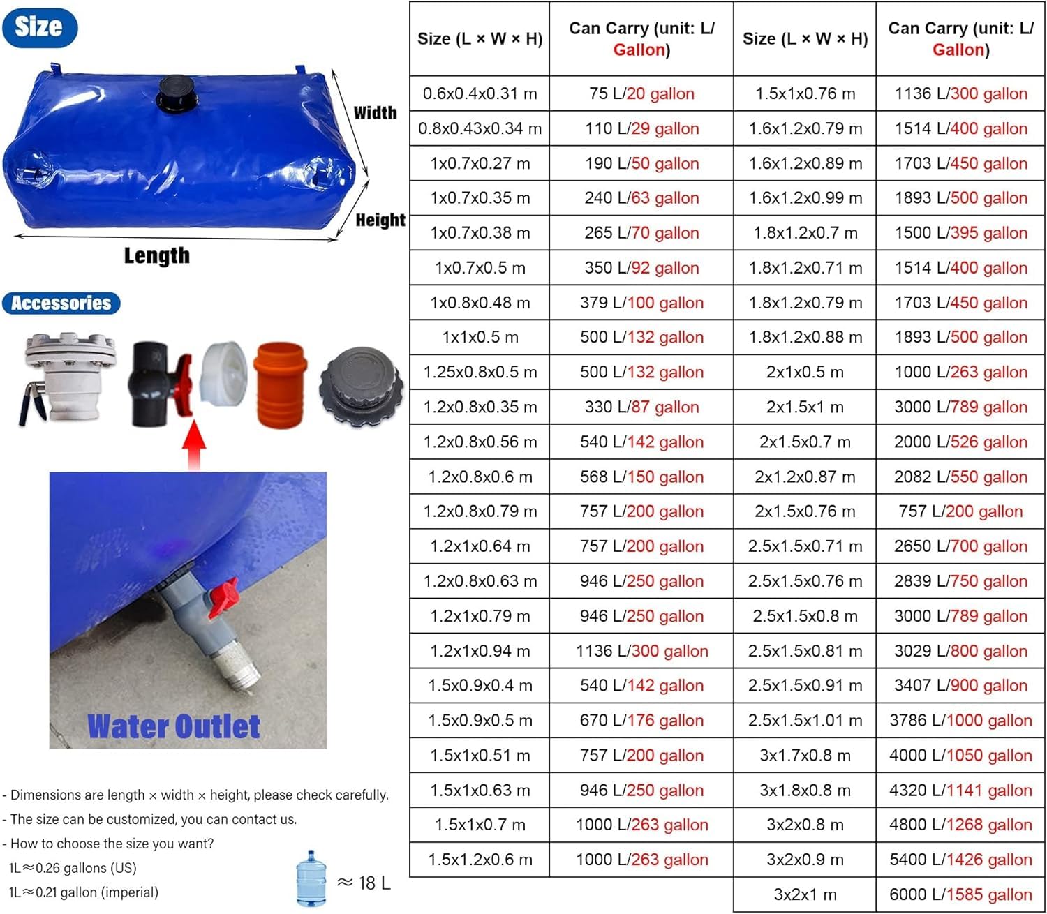 Borsa portatile pieghevole for la conservazione 'acqua, for giardino e uso di emergenza(1.8x1.2x0.71m/1514L/400gal)