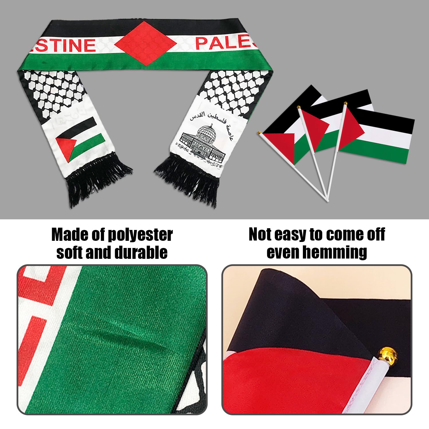 1 Bufanda Palestina Y 3 Banderas Palestinas Ondeadas A Mano. Muestre Su Apoyo A La Liberación Y La Paz Palestinas Con Bufandas Palestinas Y Mini Banderas.