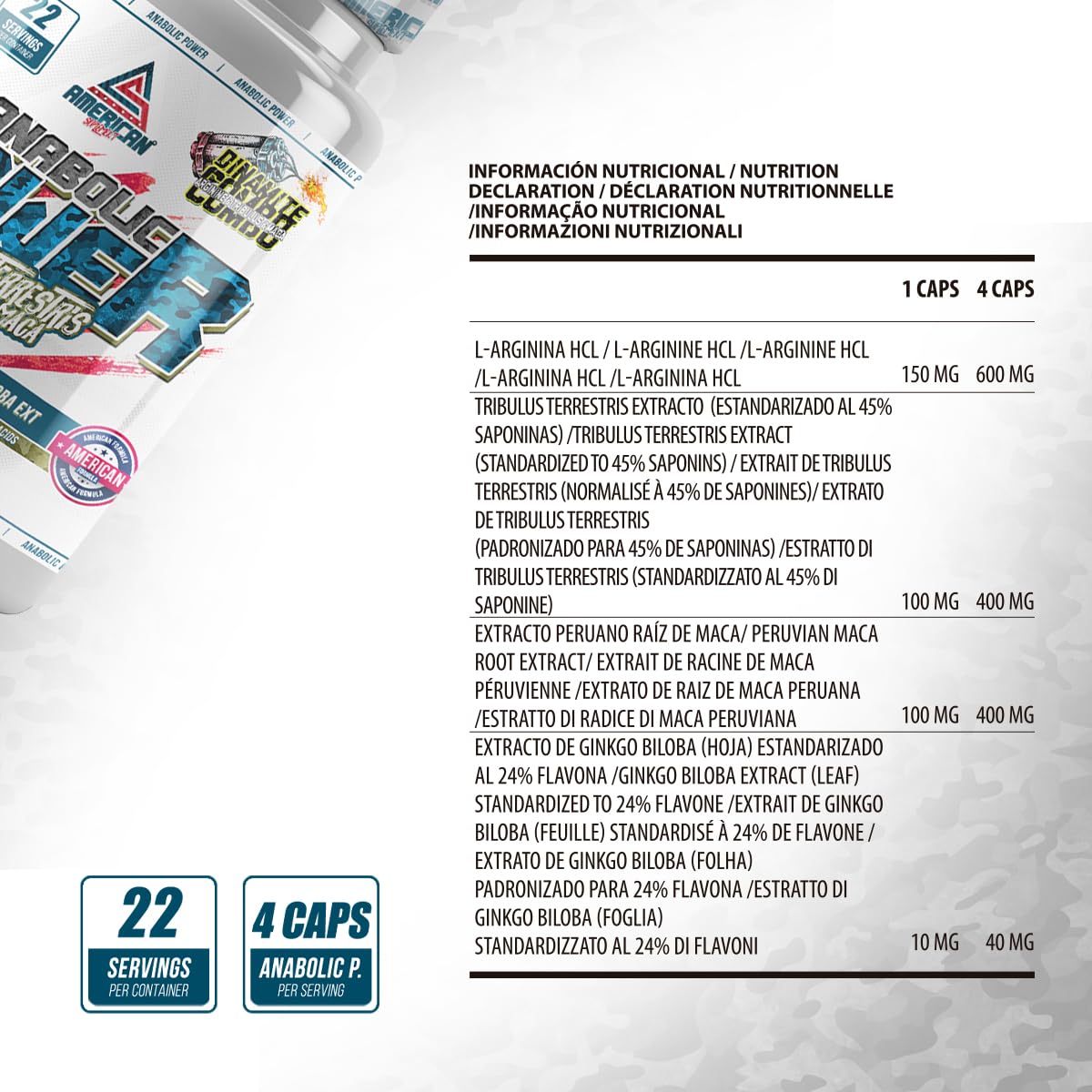 ANABOLIC POWER | Anabolizzanti Naturale | Gusto Neutro | Aiuta ad Aumentare la Tua Massa Muscolare | Arricchito con Ginkgo Biloba | 90 Capsule