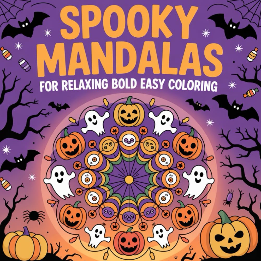 Spooky Mandalas for Relaxing Bold Easy Coloring: Discover spooky Halloween mandalas designed for relaxation, creativity, and endless coloring fun.