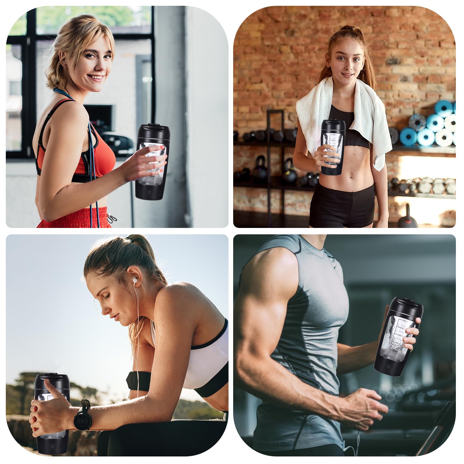 Mezclador de Proteinas Eléctrica, Botella Mezcladora Recargable por USB, 650ML Vaso Shaker Portable, Mezcladora automática de proteínas con Caja de Polvos, coctelera para cremoso, Proteínas (Negro)