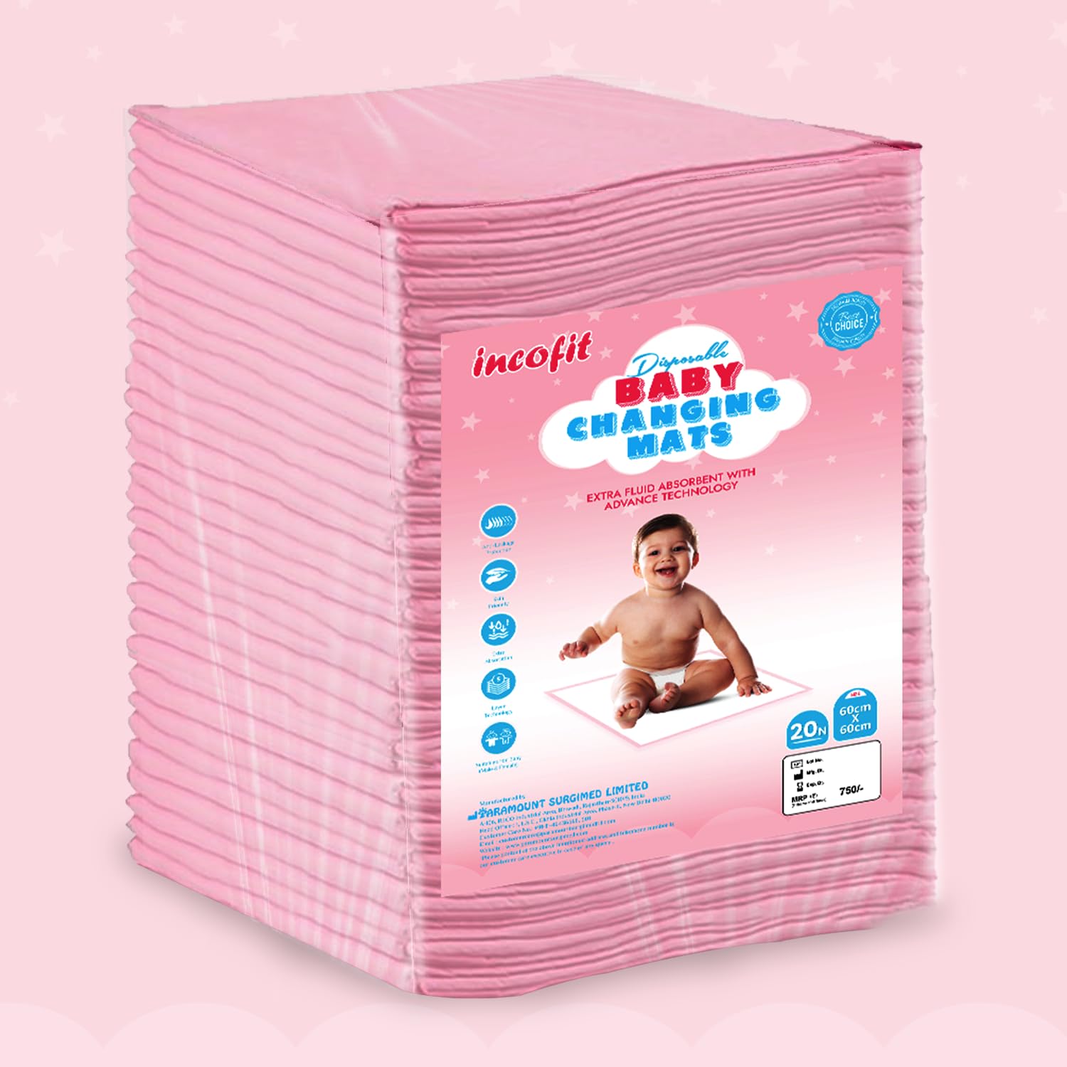 Incofit 20 Count 60x60 CM Pink Baby Disposable Underpad | Changing Mats | Changing Pads | Baby Waterproof Pads | Breathable Underpads | Bed Protector with 100% Water Proof Non Slip Back Sheet-image-12