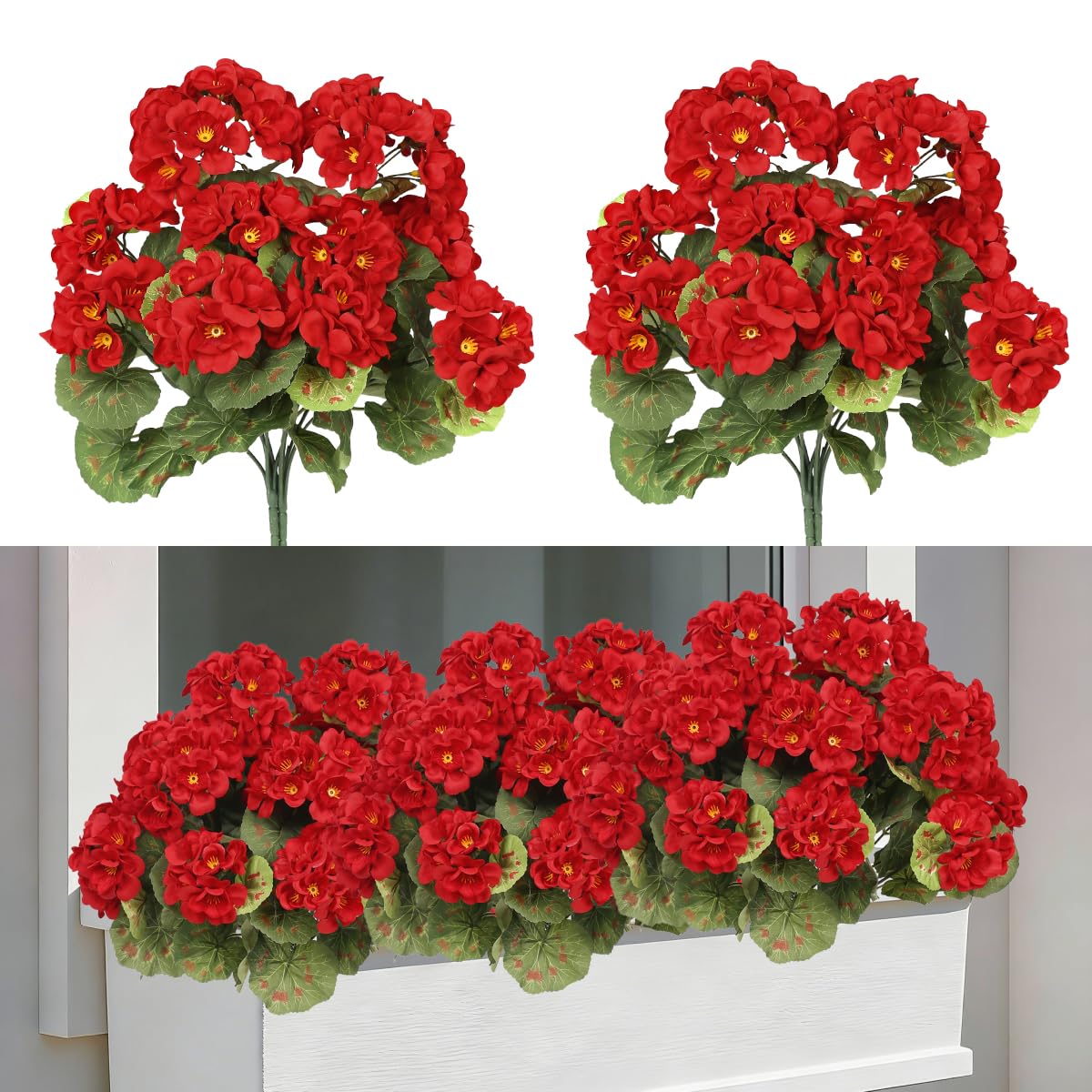 Laelfe Dark Red Artificial Geraniums for Outdoors, 2 Bundles — image 1