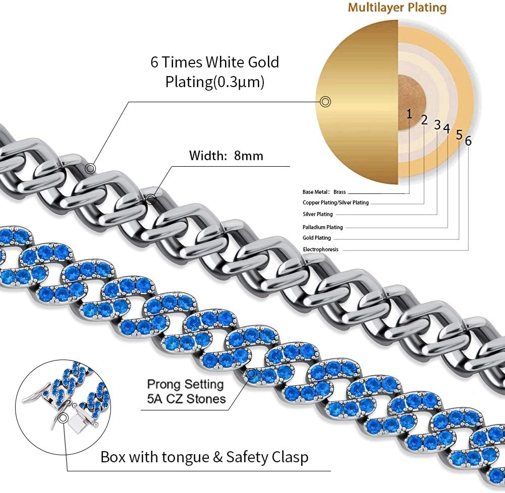 JINAO 6 Times 14K Gold Plated 8mm Men Women Fully Iced Out Cubic Zirconia Dupre Cuban Link Chain Bracelet Hip Hop - Image 2