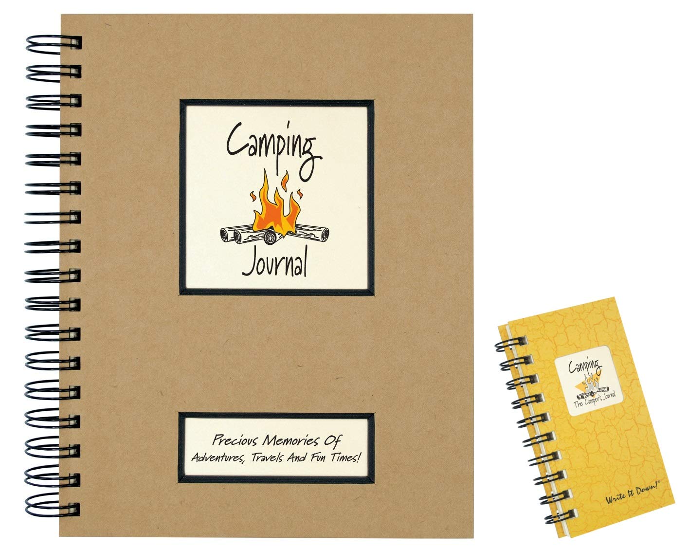 2 Camping Journal Set | Use as Campers Vacation Planner, RV Travel Diary, Road Trip Log Book | 1 Full size (200 Pages) and 1 Mini (120 Pages) Spiral Journals with Prompts      Unknown Binding
