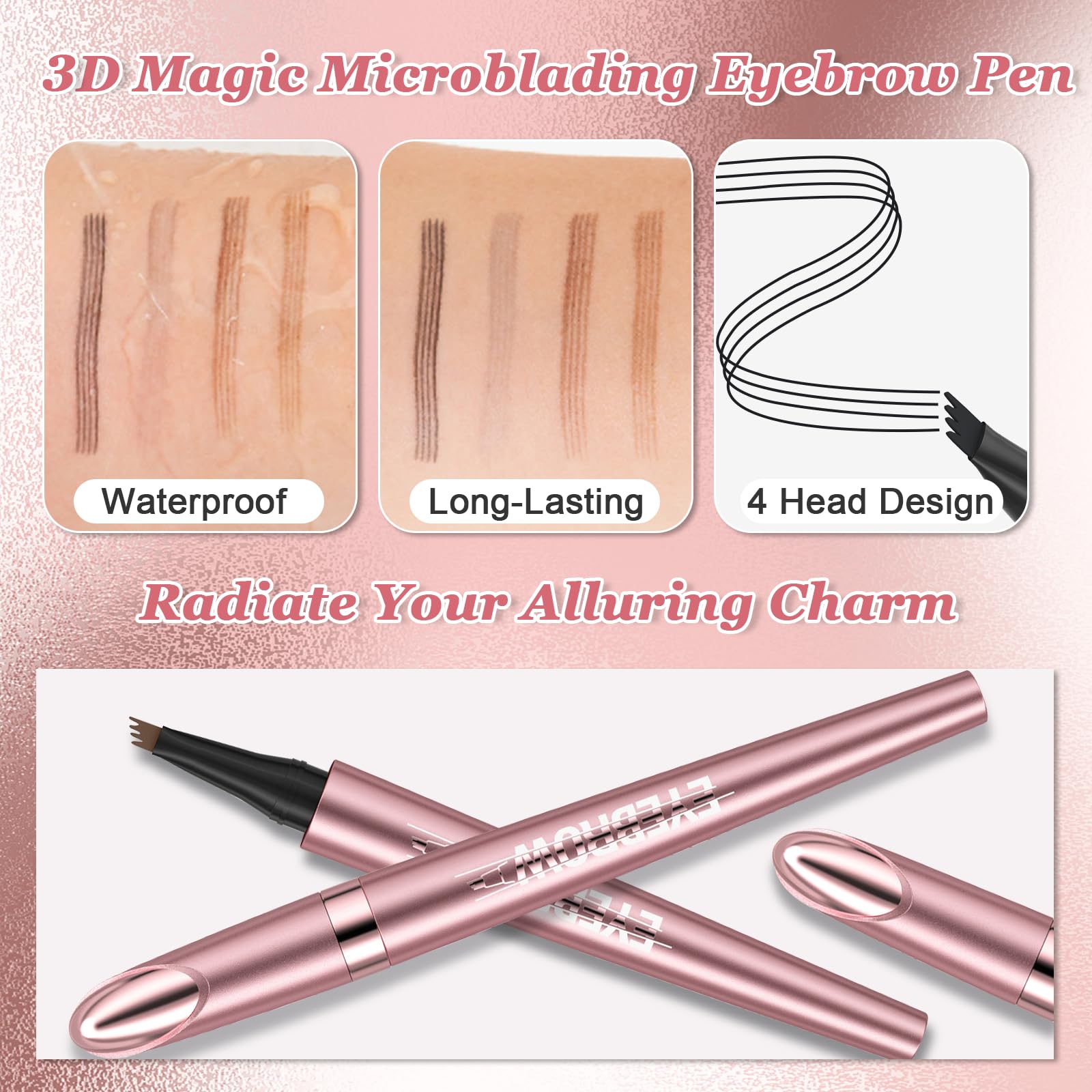 Ledeak Eyebrow Pencil, 3D Waterproof Microblading Eyebrow Pen with 4 Fork Tip, Magic Smudgeproof Eye Brow Pencil - Image 4