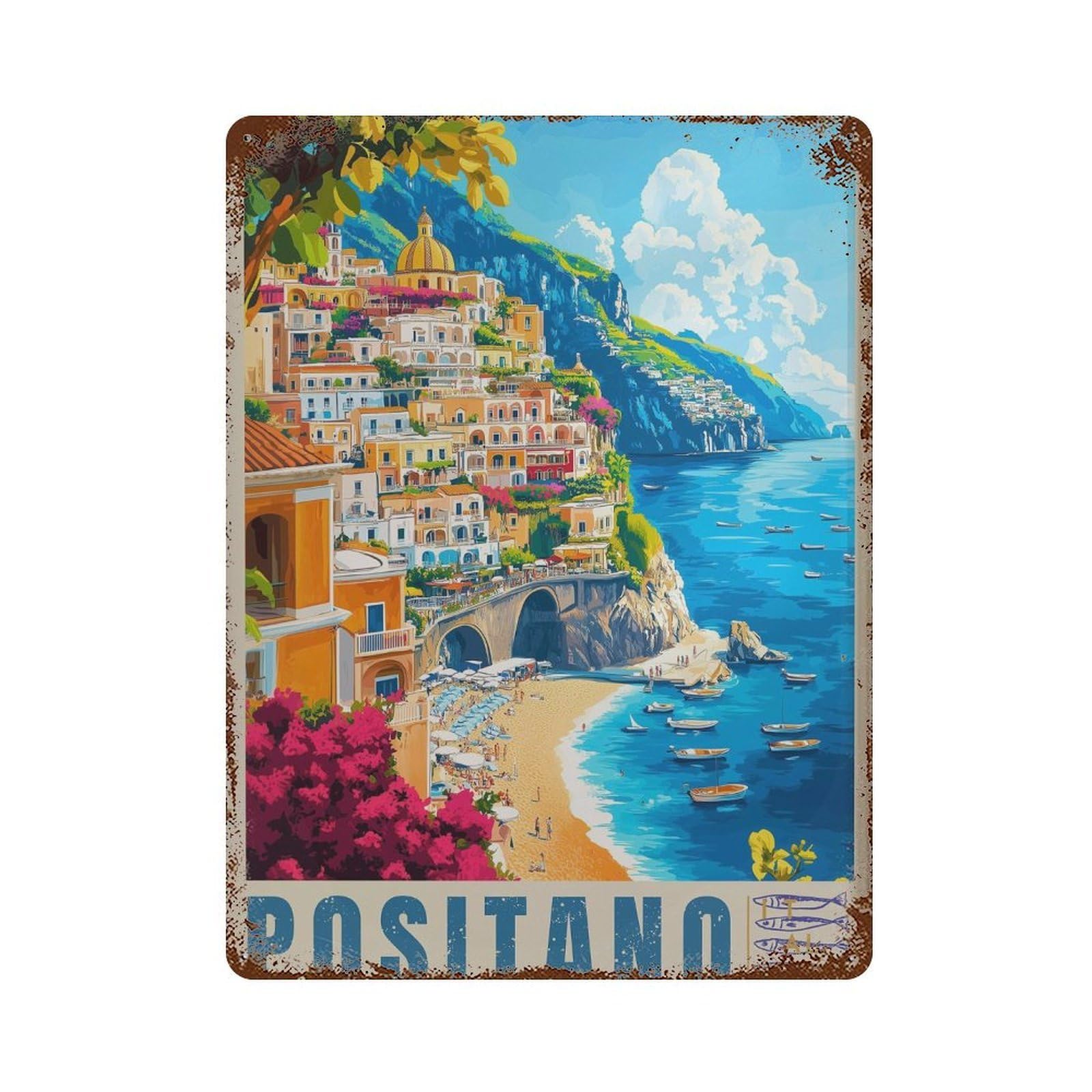 xiaoxiaoshen Positano Italy Travel Amalfi Coast Wall Decor Art Metal Tin Poster Modern Home Decor Art Home Bar Shop Decorations Vintage Sign 40x30cm