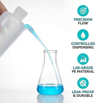 ULTECHNOVO 4Pcs Safety Wash Bottles 500ml, PE Plastic Squeeze Bottle for Lab Liquid Dispensing, Leak-Proof Squirt Water Bottle with Narrow Mouth for Watering Plants & Laboratory Washing