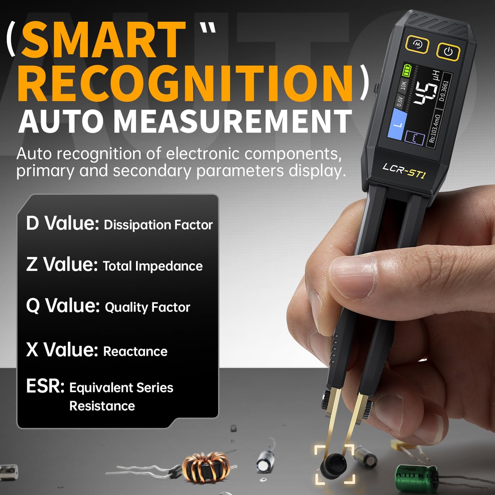 DEWIN LCR Medidor Smart Bridge Tweezer,10KHz LCR Meter Tweezer Mini Smart SMD Tester LCR Medidor Resistencia Inductancia Capacidad Prueba de Componentes