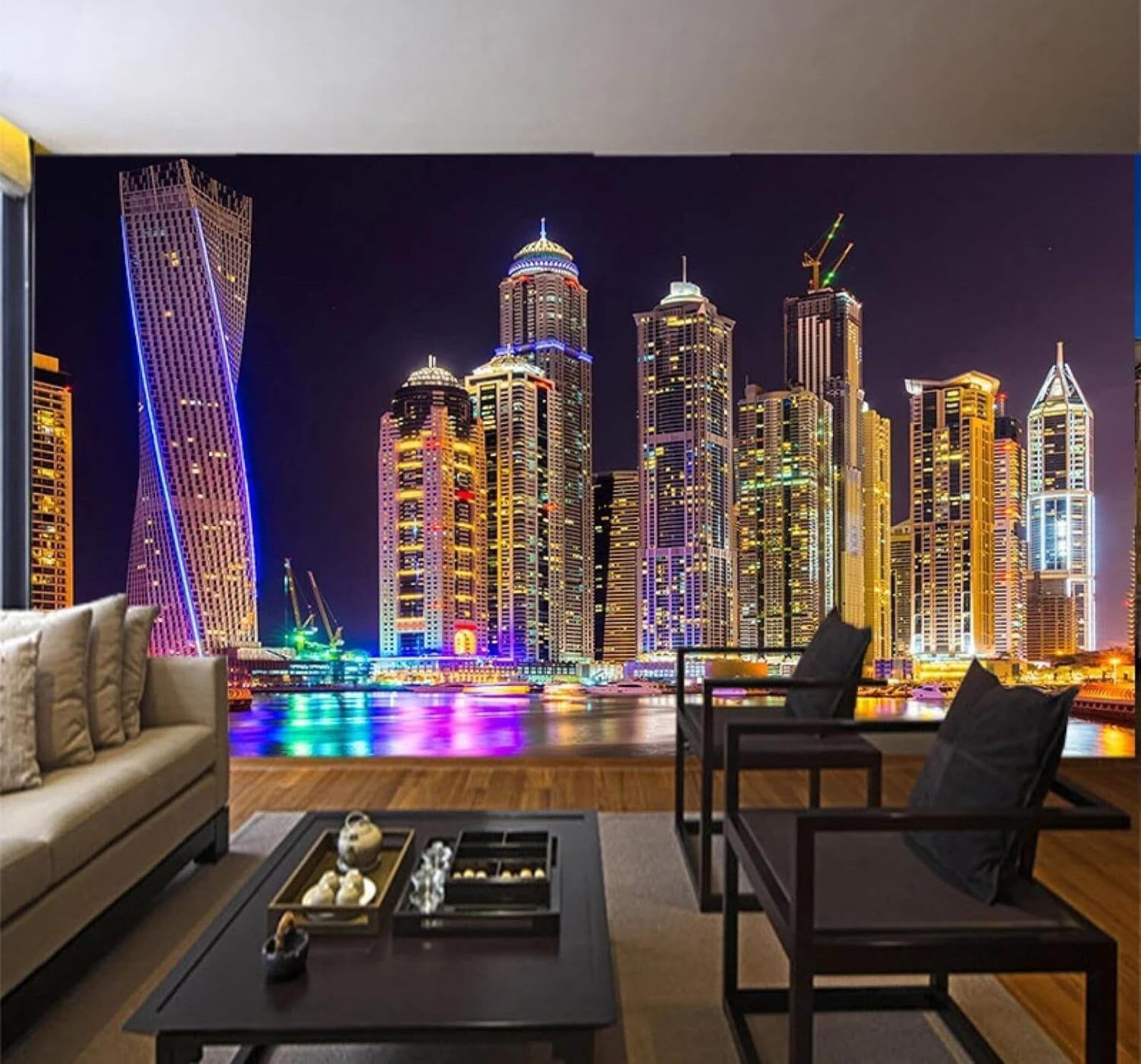 Xlming 300Cm×210Cm(B×H) Aesthetic Three Dimensional City Architecture Lights Night View 3D Wallpaper Luxury Home Dining Decor Paste Sofa Living Room The Wall For Bedroom Mural-300Cm×210Cm