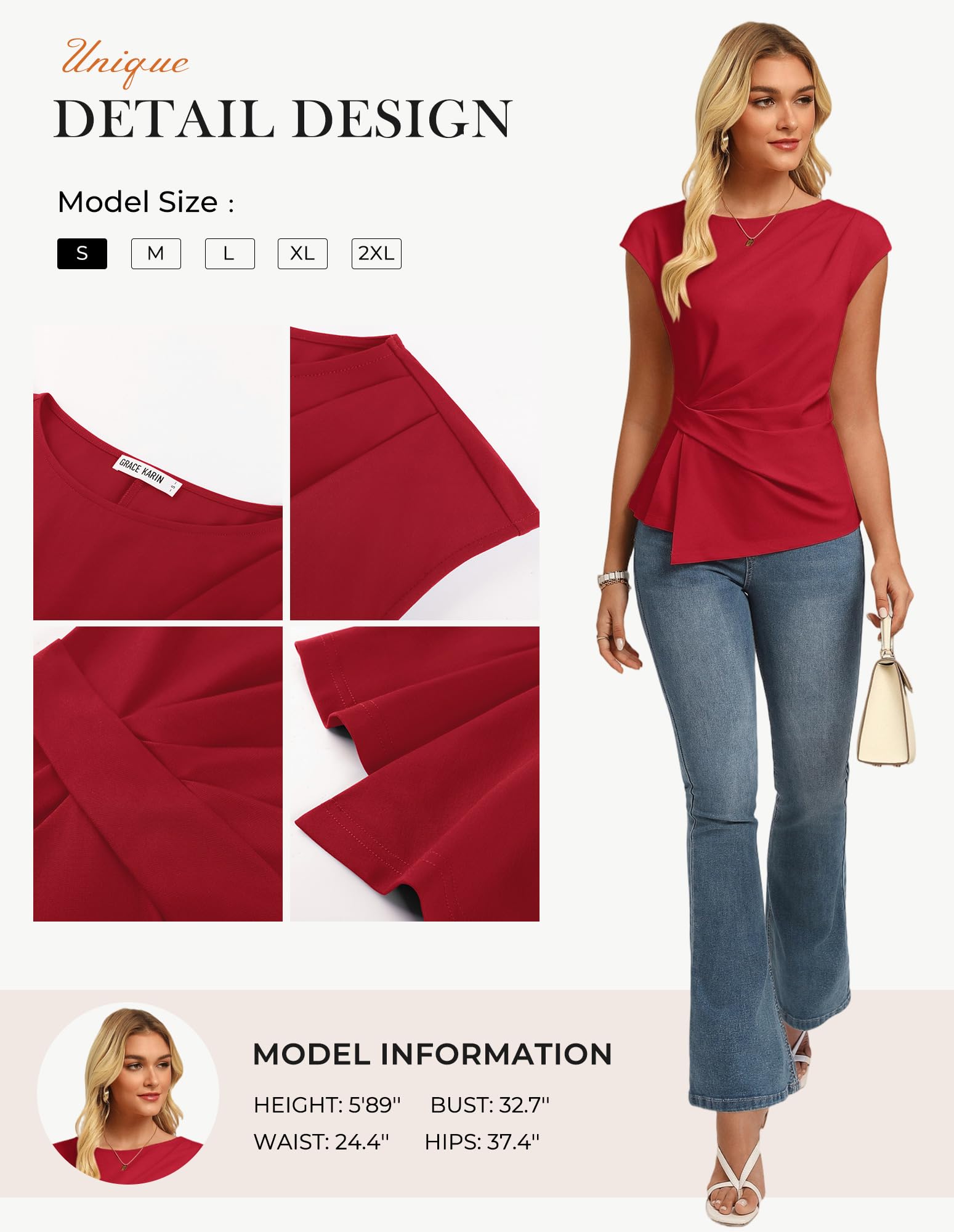 GRACE KARIN Maglietta estiva da donna, elegante, con maniche ad aletta, per lavoro, slim fit